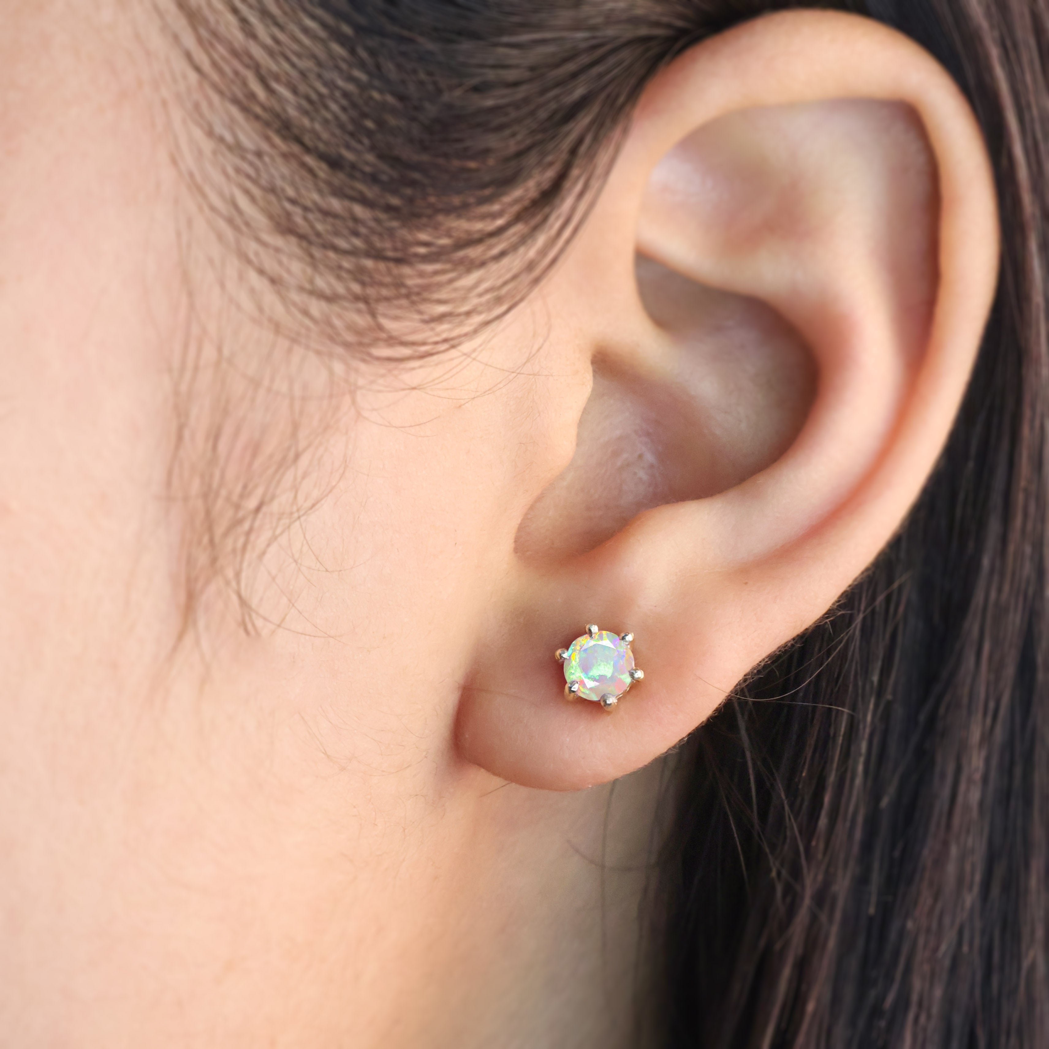 Round White Opal Gemstone Simple Stud Earring