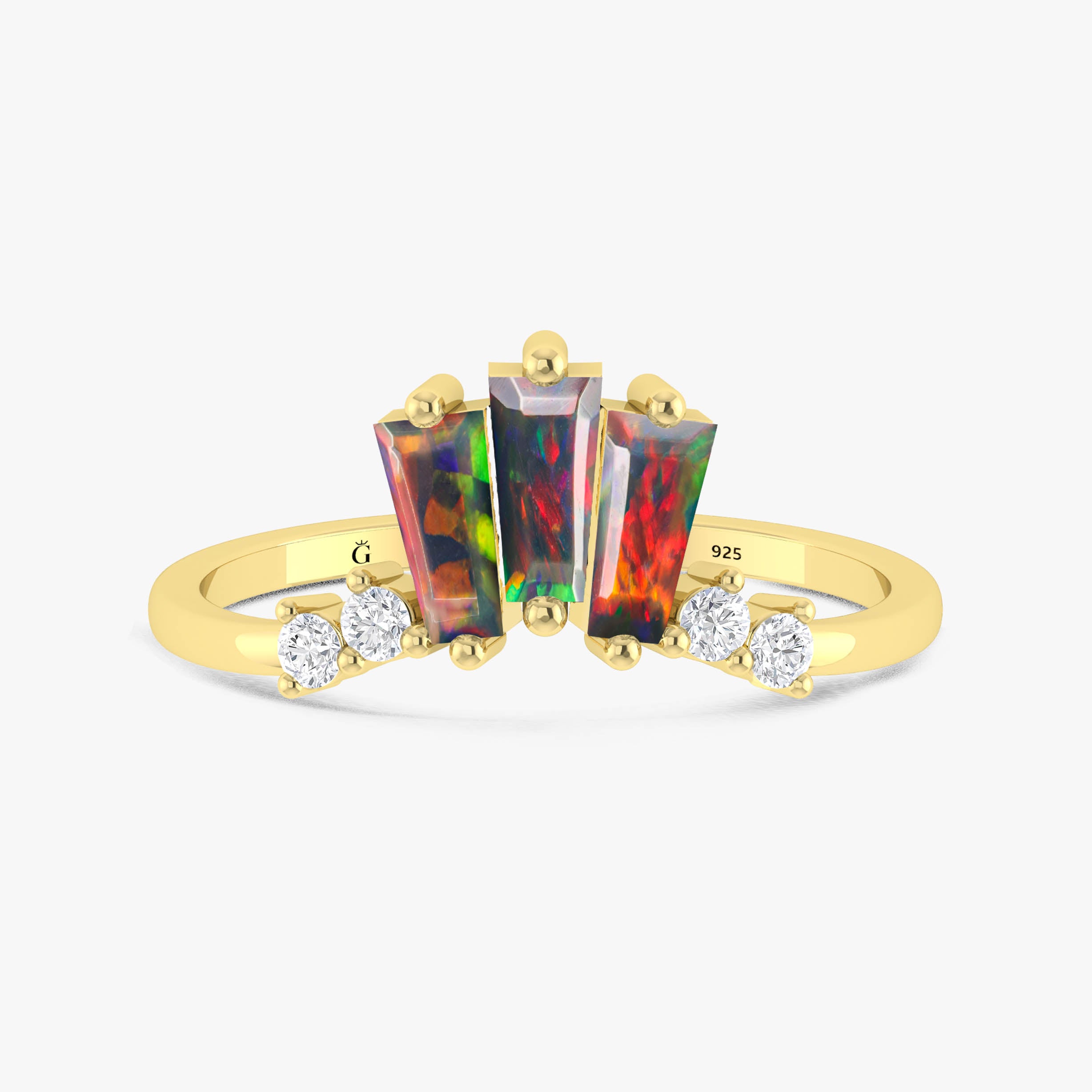 Baguette Black Opal Ring with CZ1