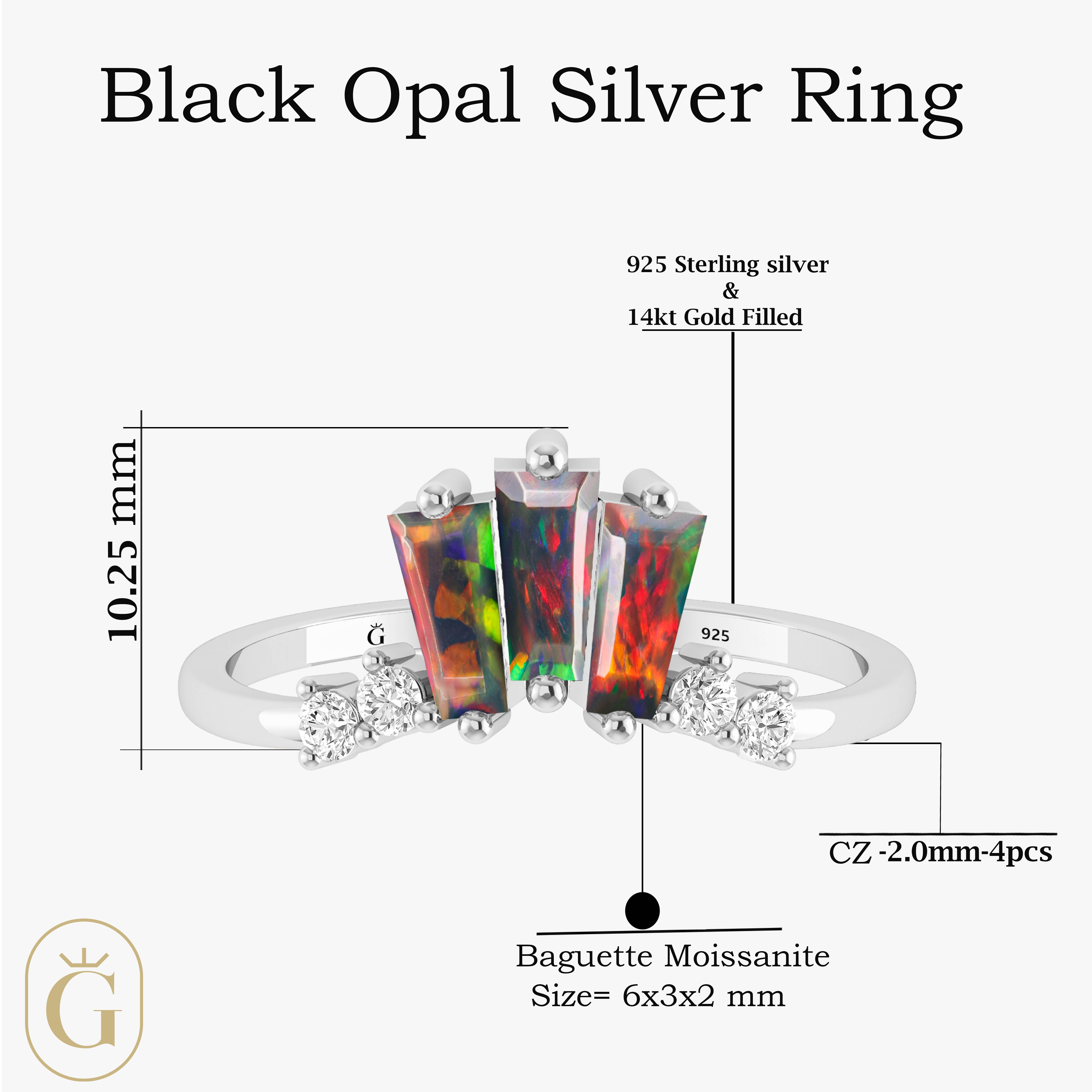 Baguette Black Opal Ring with CZ6