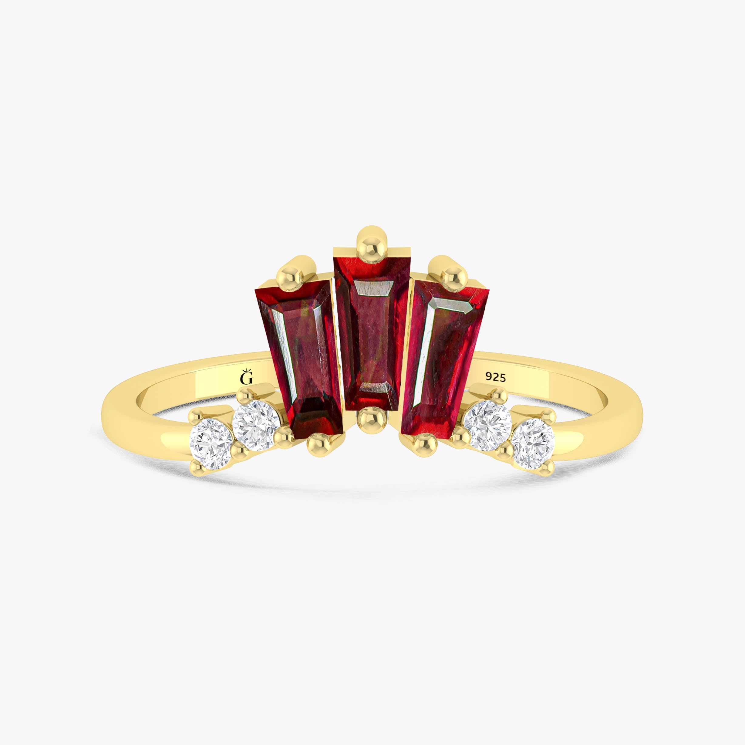 Baguette Ruby With CZ Accents Ring