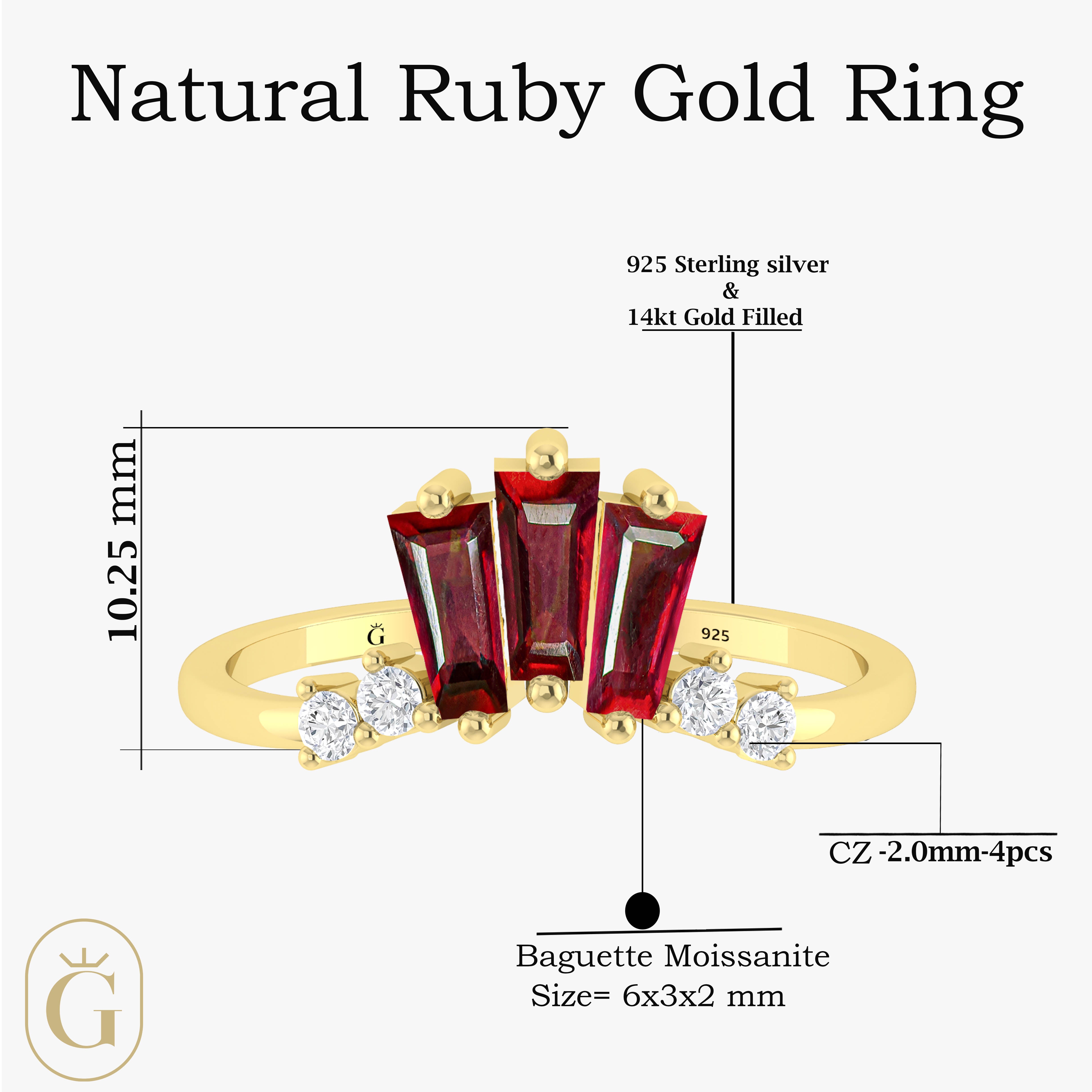 Baguette Ruby With CZ Accents Ring2