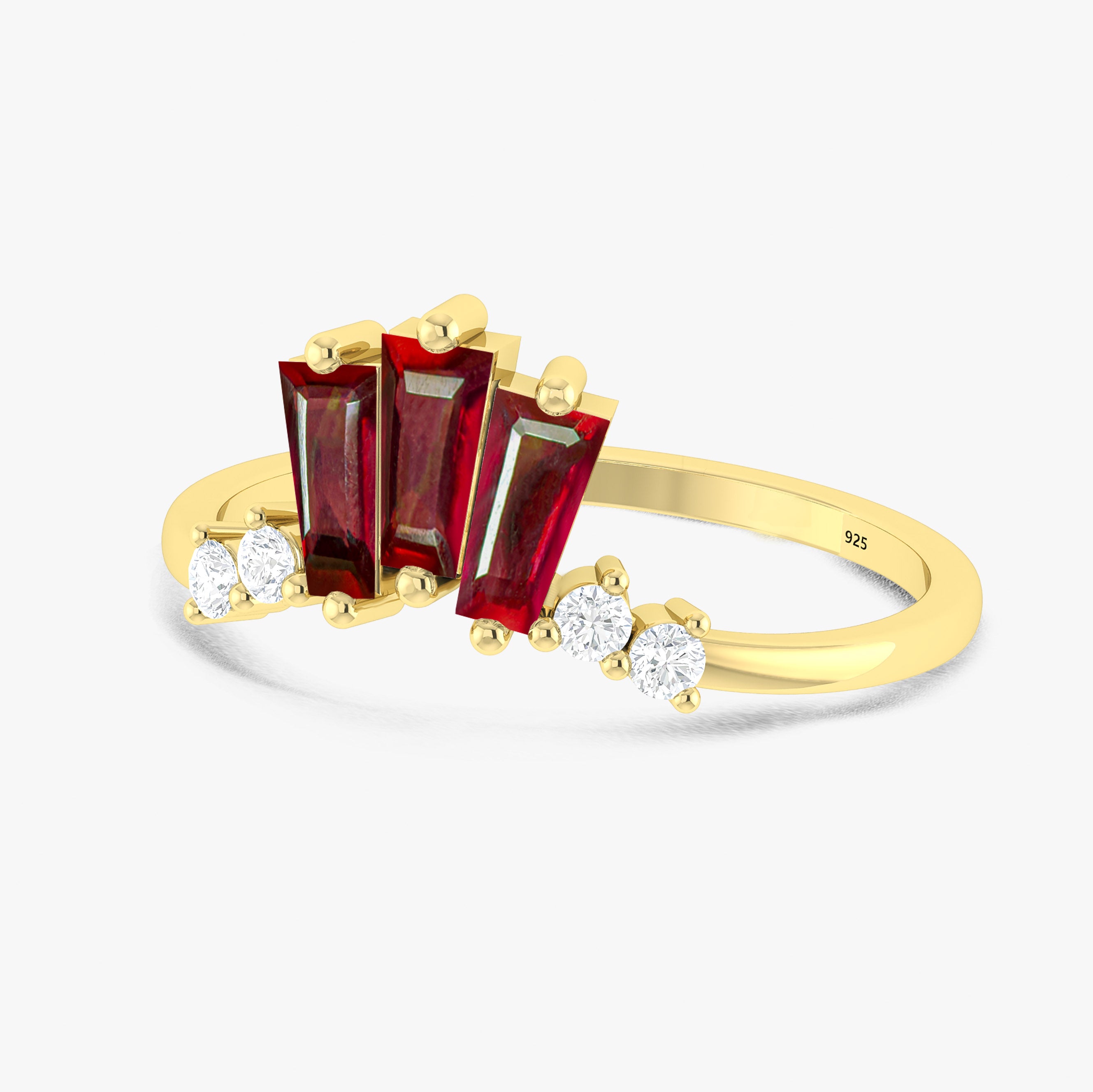 Baguette Ruby With CZ Accents Ring4