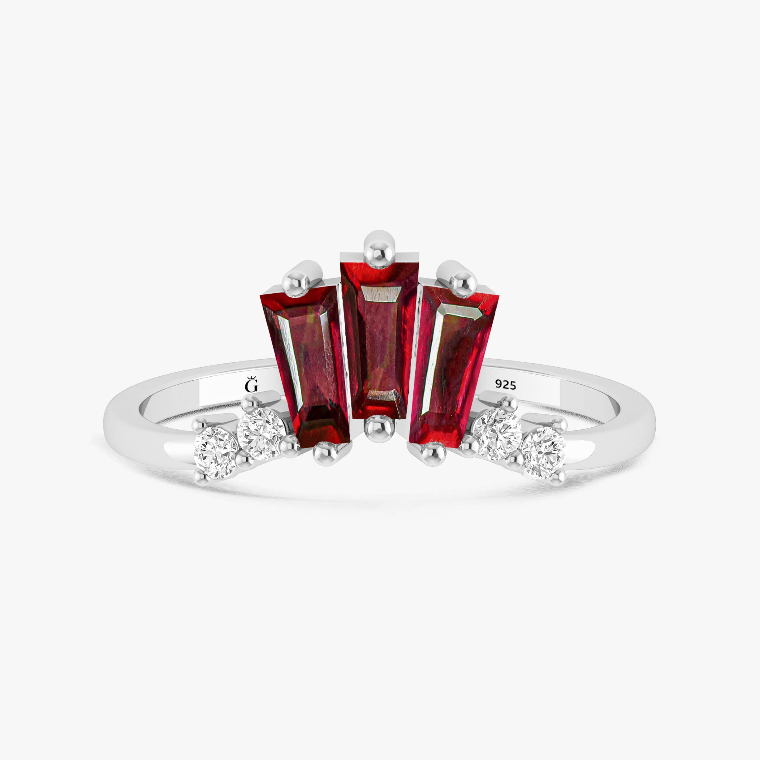 Baguette Ruby With CZ Accents Ring5