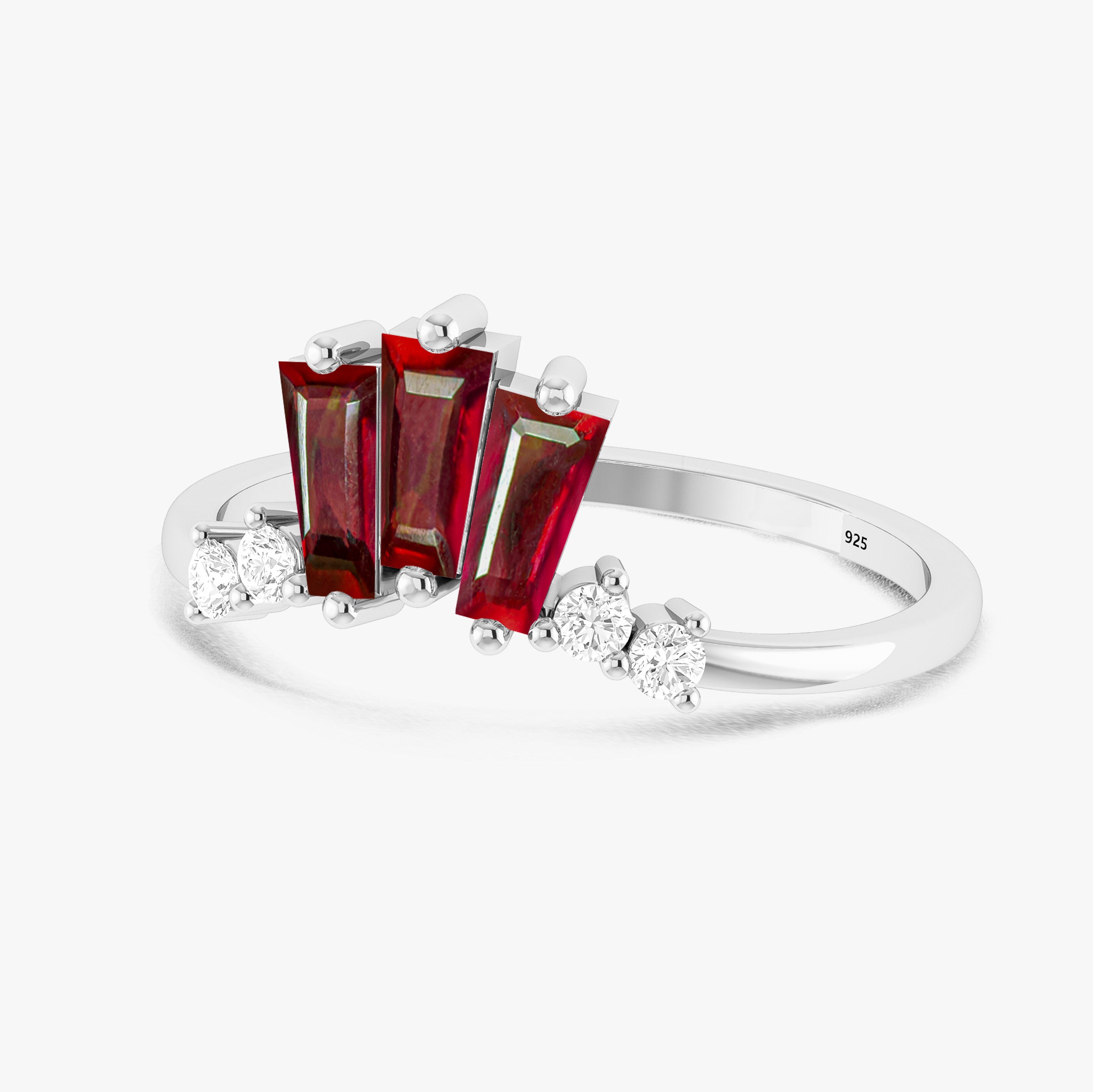 Baguette Ruby With CZ Accents Ring6