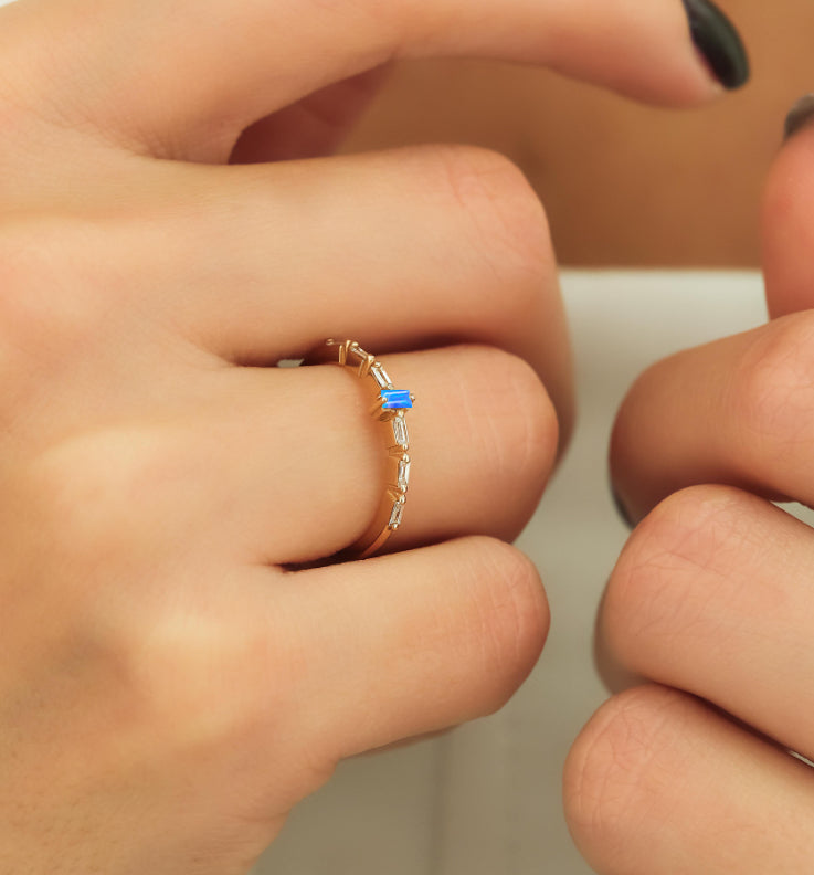 Baguette Blue Opal Zircon Ring1