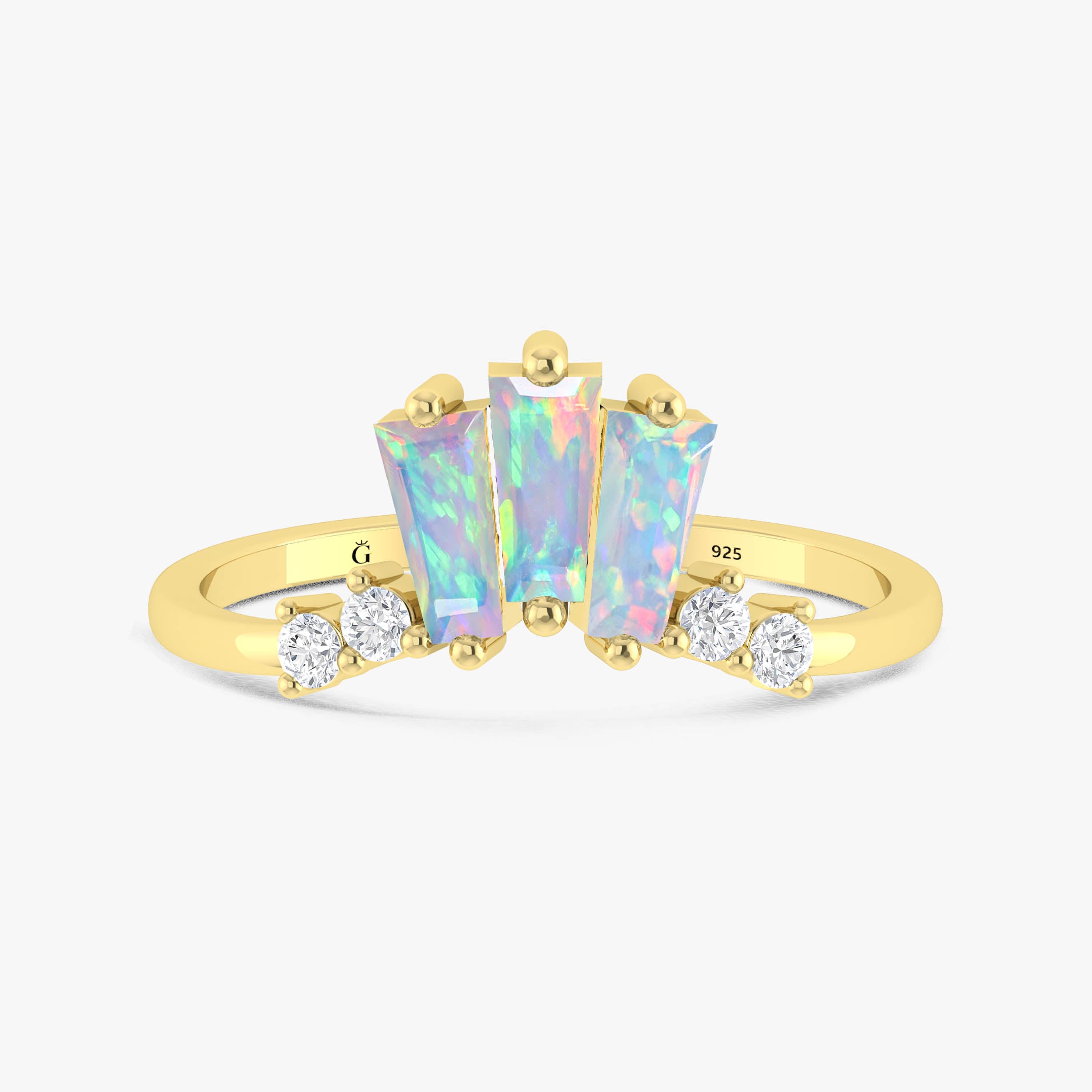 Baguette White Opal Ring CZ