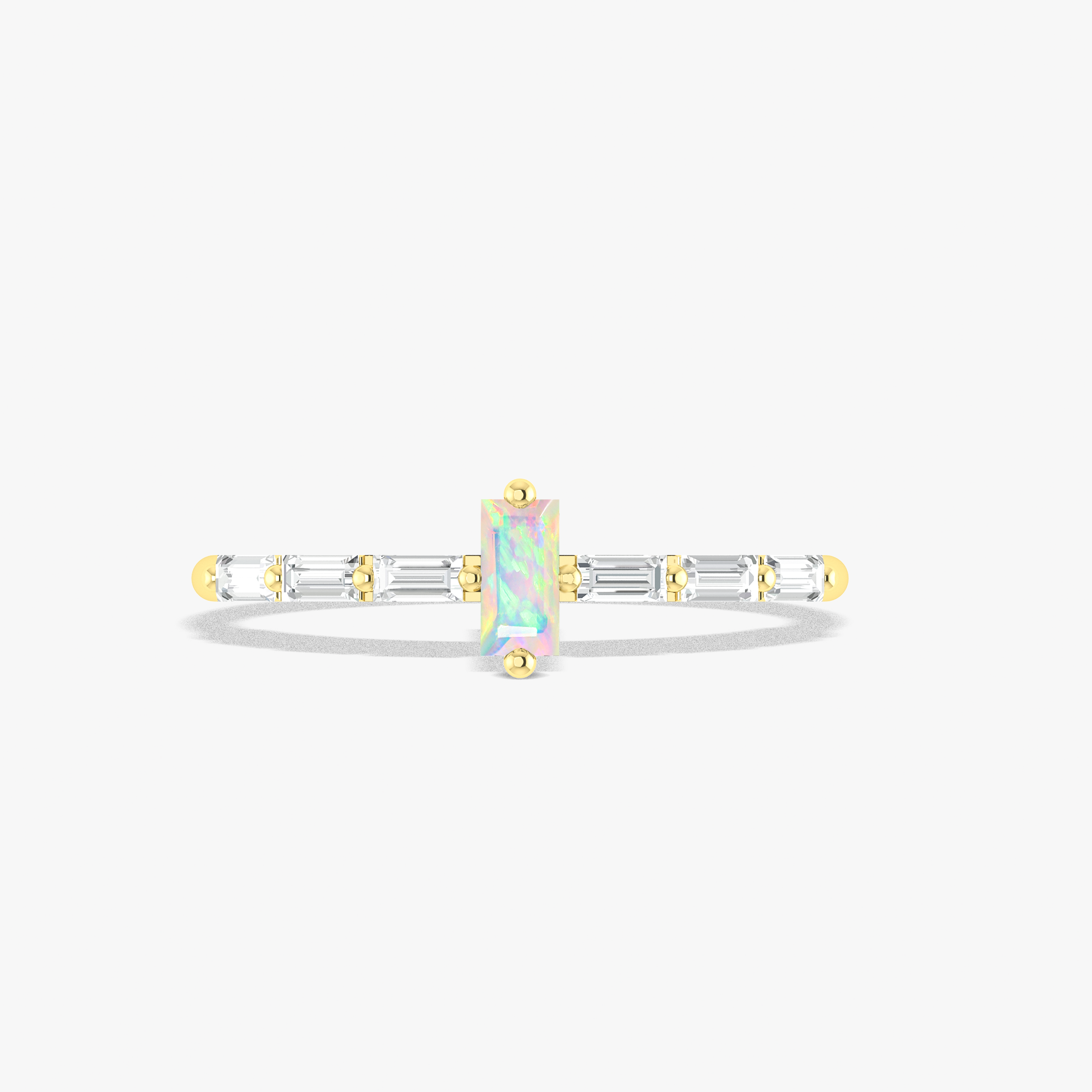 Baugette White Opal Zircons Ring