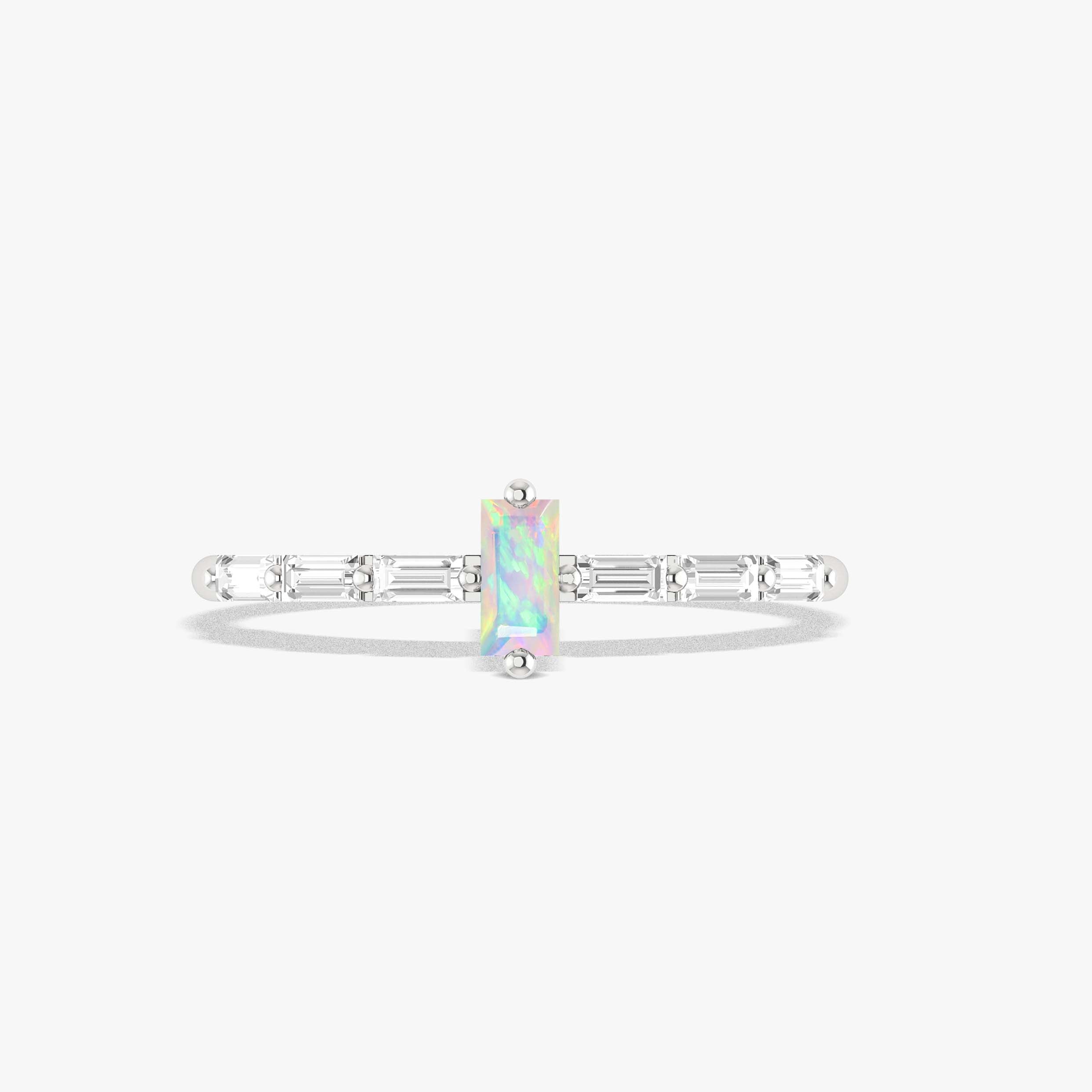 Baugette White Opal Zircons Ring4