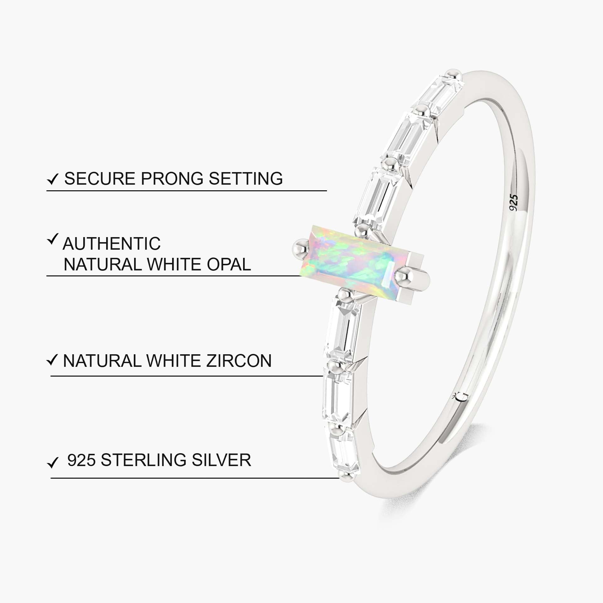 Baugette White Opal Zircons Ring5