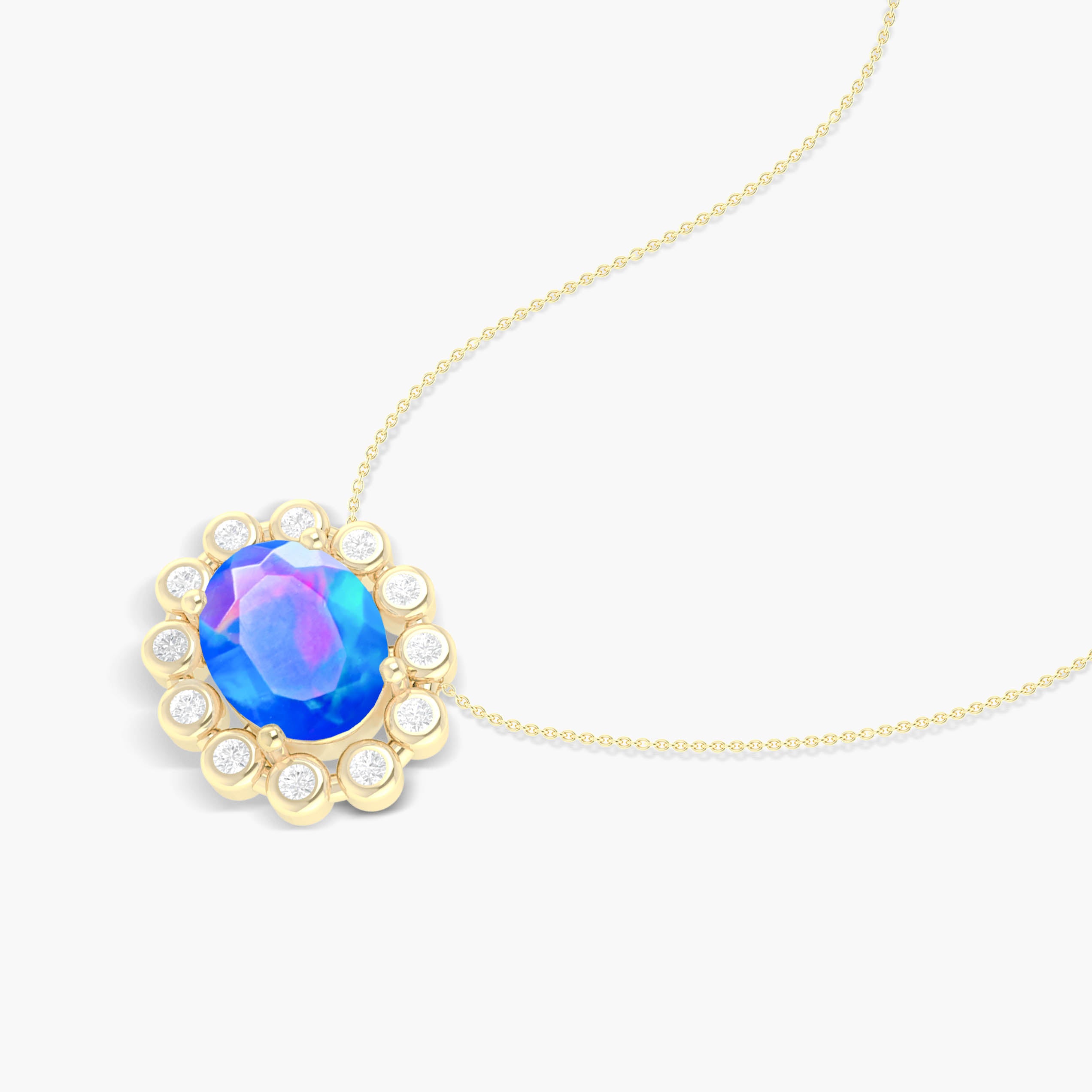 Bezel Set Zircon Blue Opal Pendant2