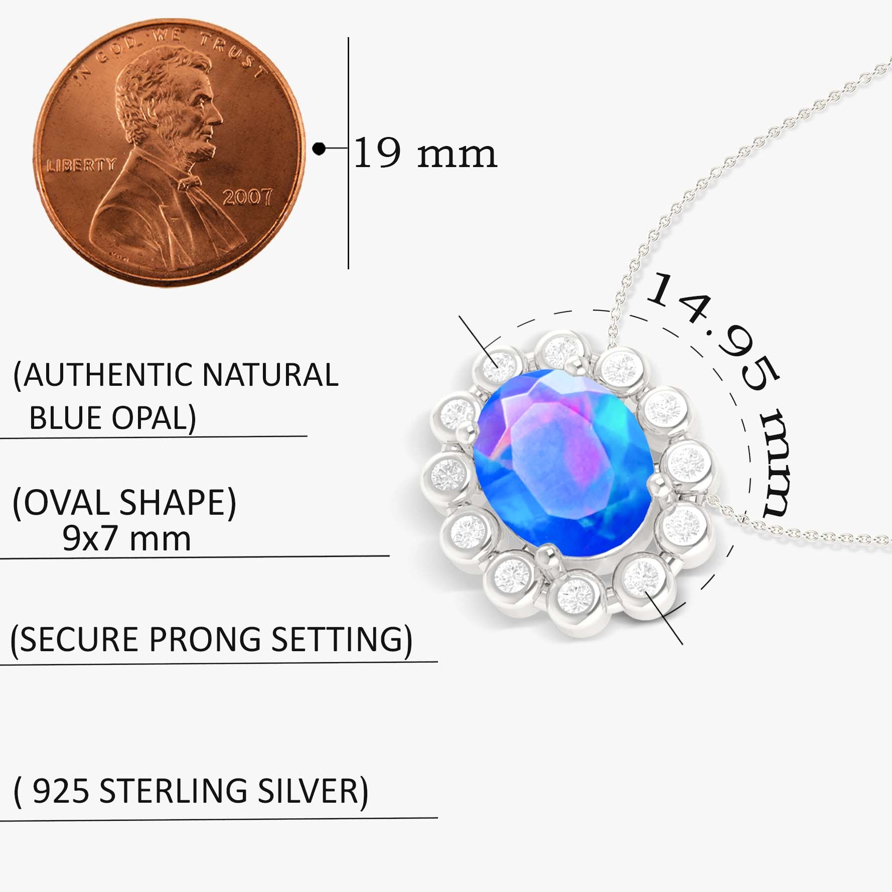 Bezel Set Zircon Blue Opal Pendant7