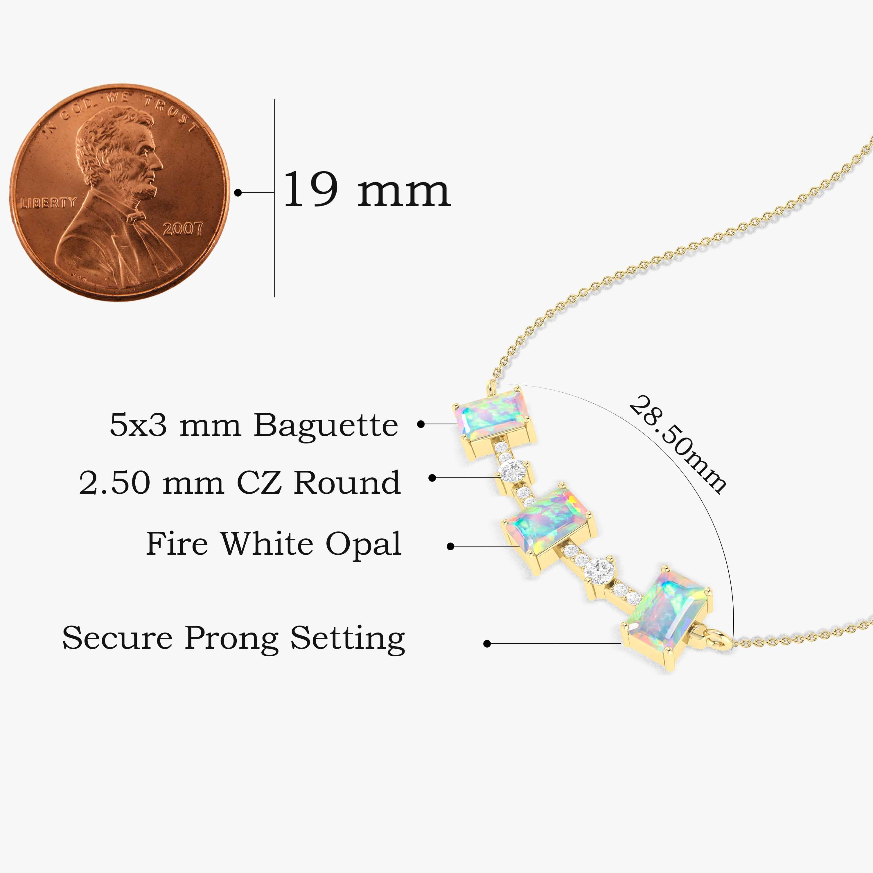 White Opal Baguette Gemstone Bar Pendant
