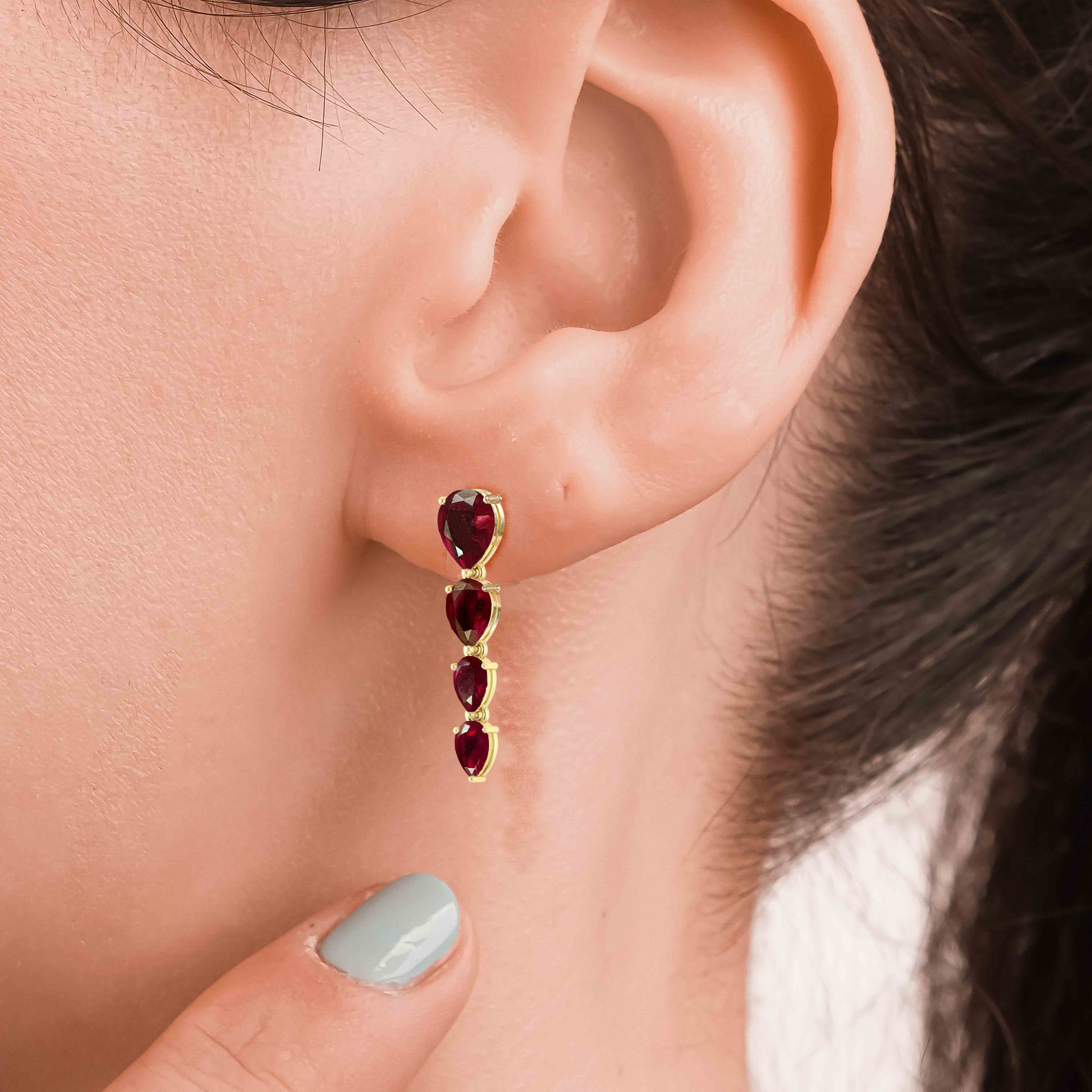 Red Ruby Gemstone Pear Drop Earrings