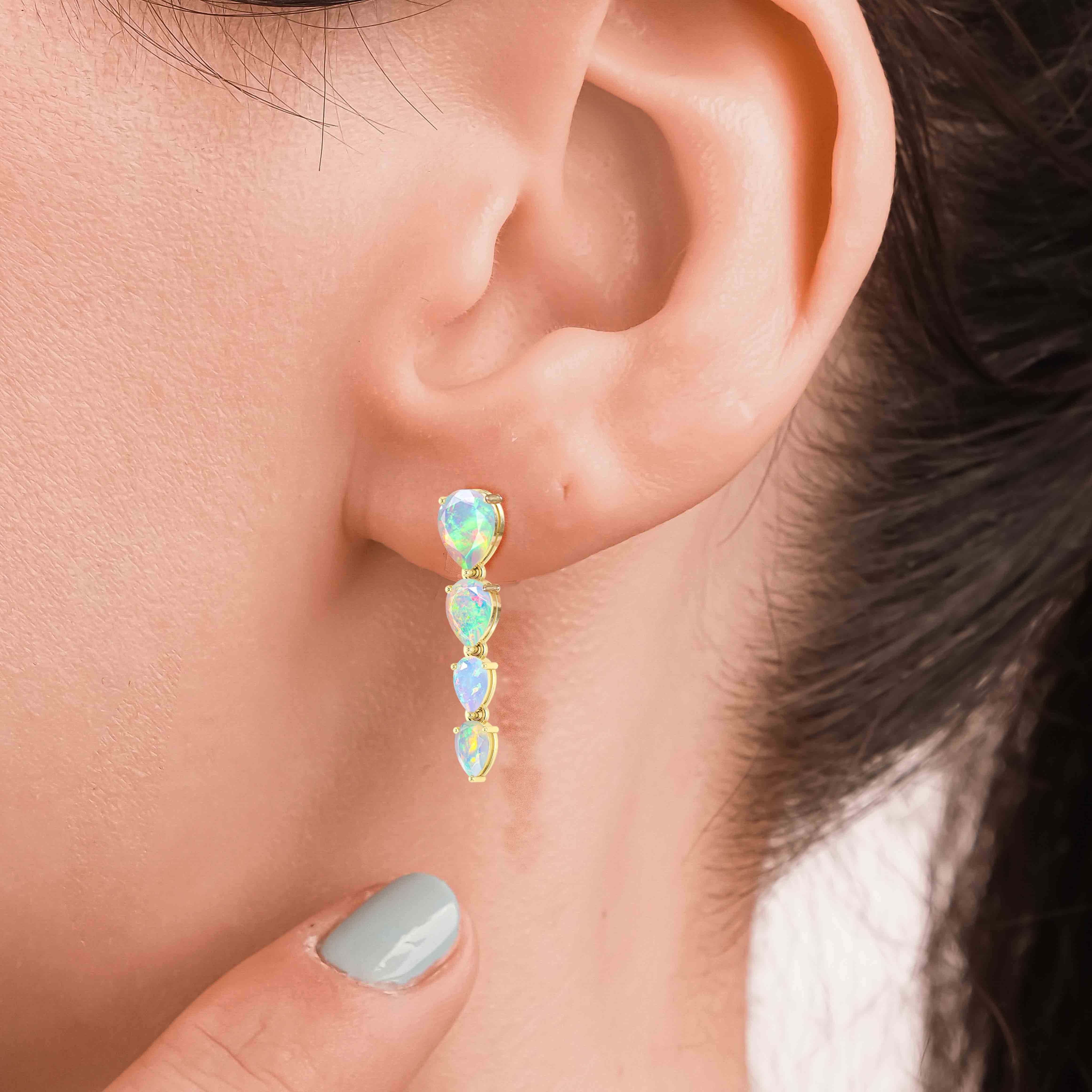 White Multifire Opal Pear Drop Earrings