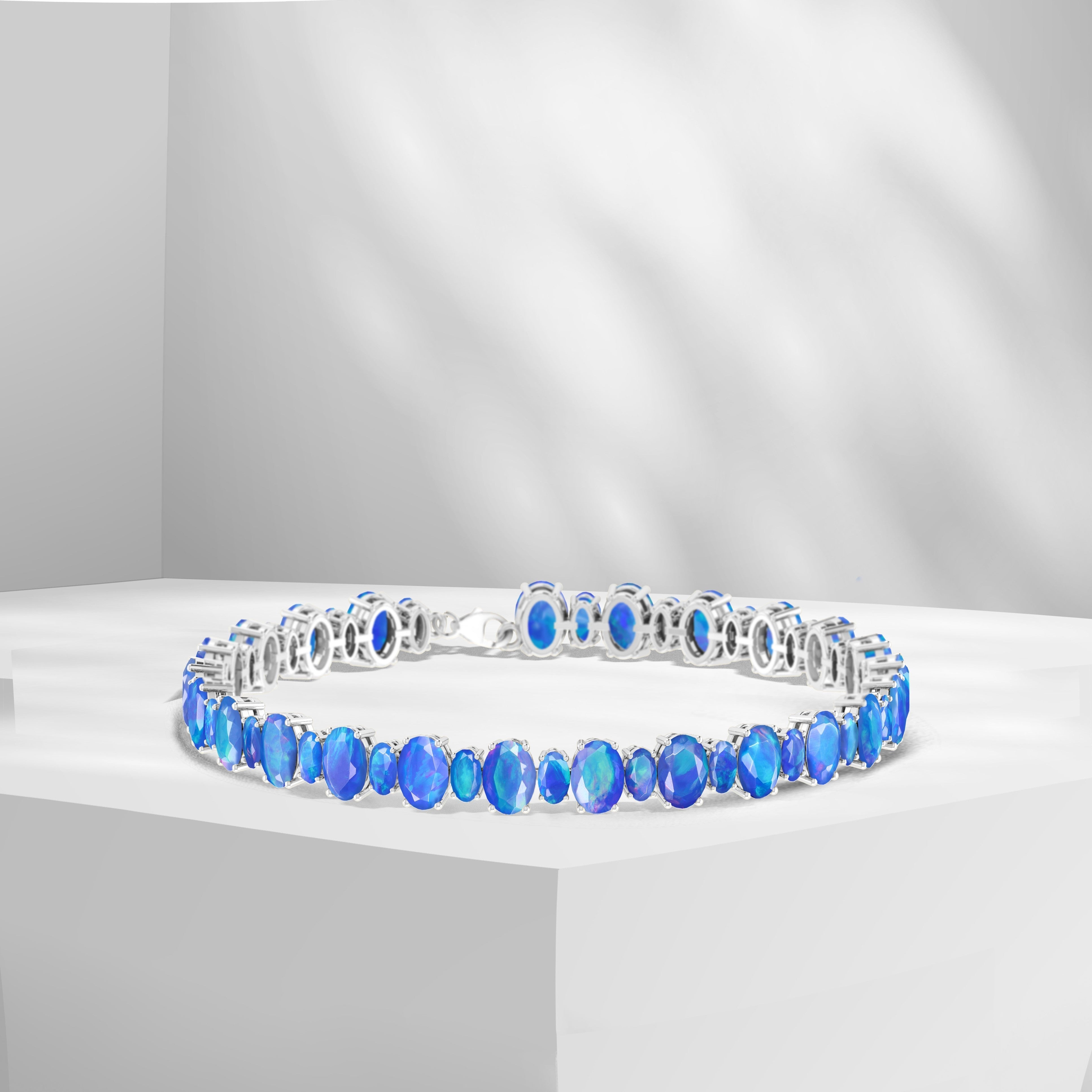 Blue Fire Opal Oval Shape Gemstone Bracelet