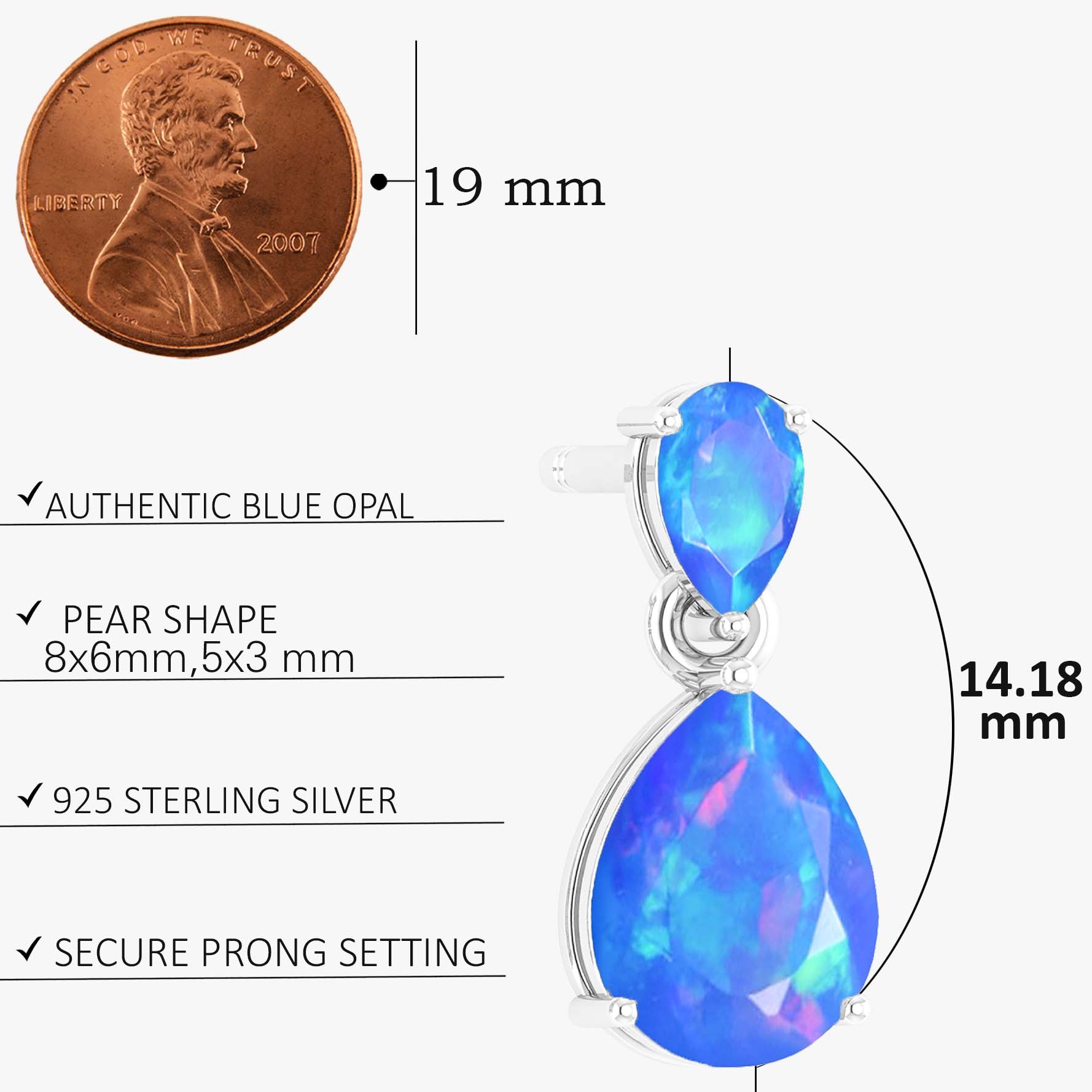 Blue Dual Opal Pear Drop Stud Earrings