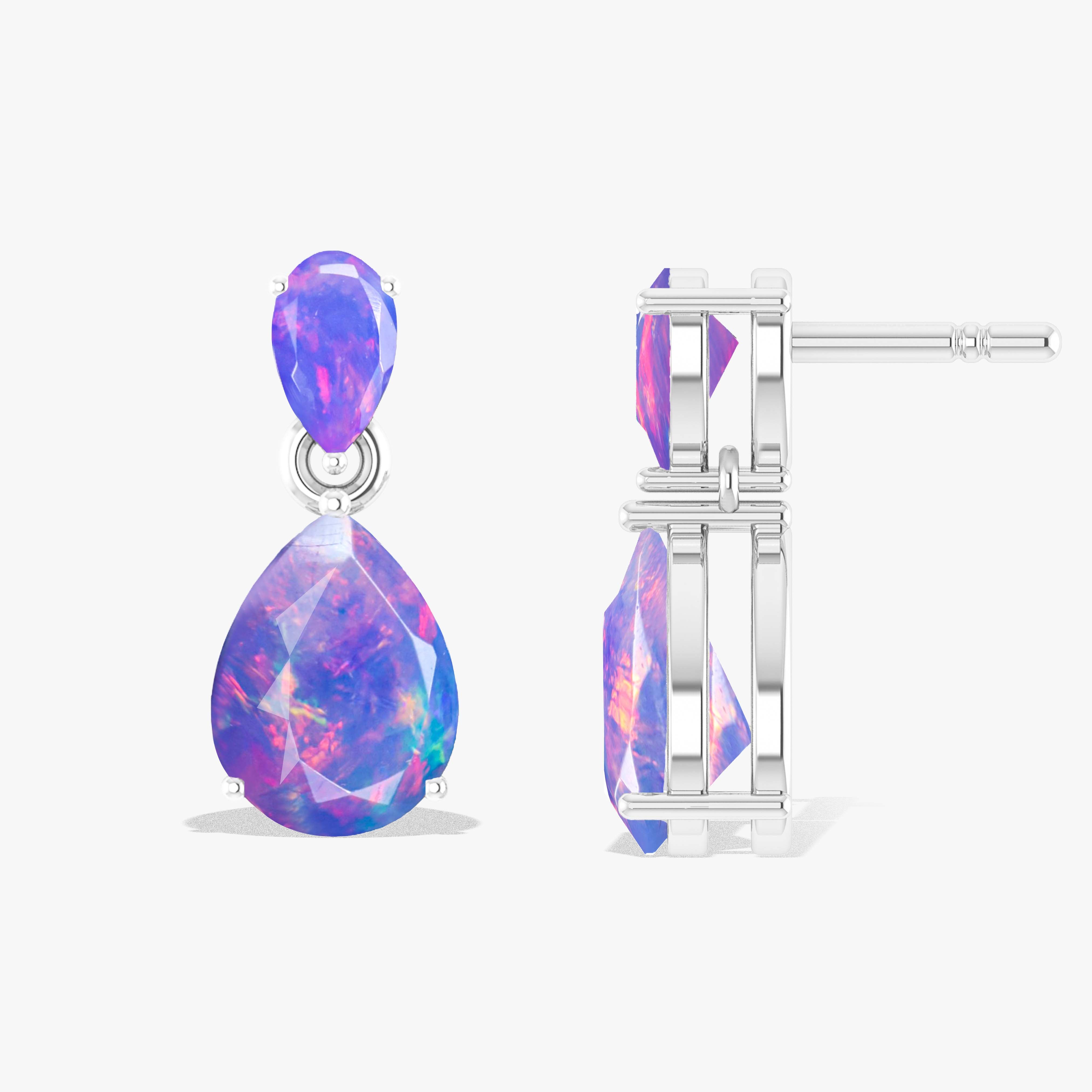 Lavender Dual Opal Pear Drop Stud Earrings