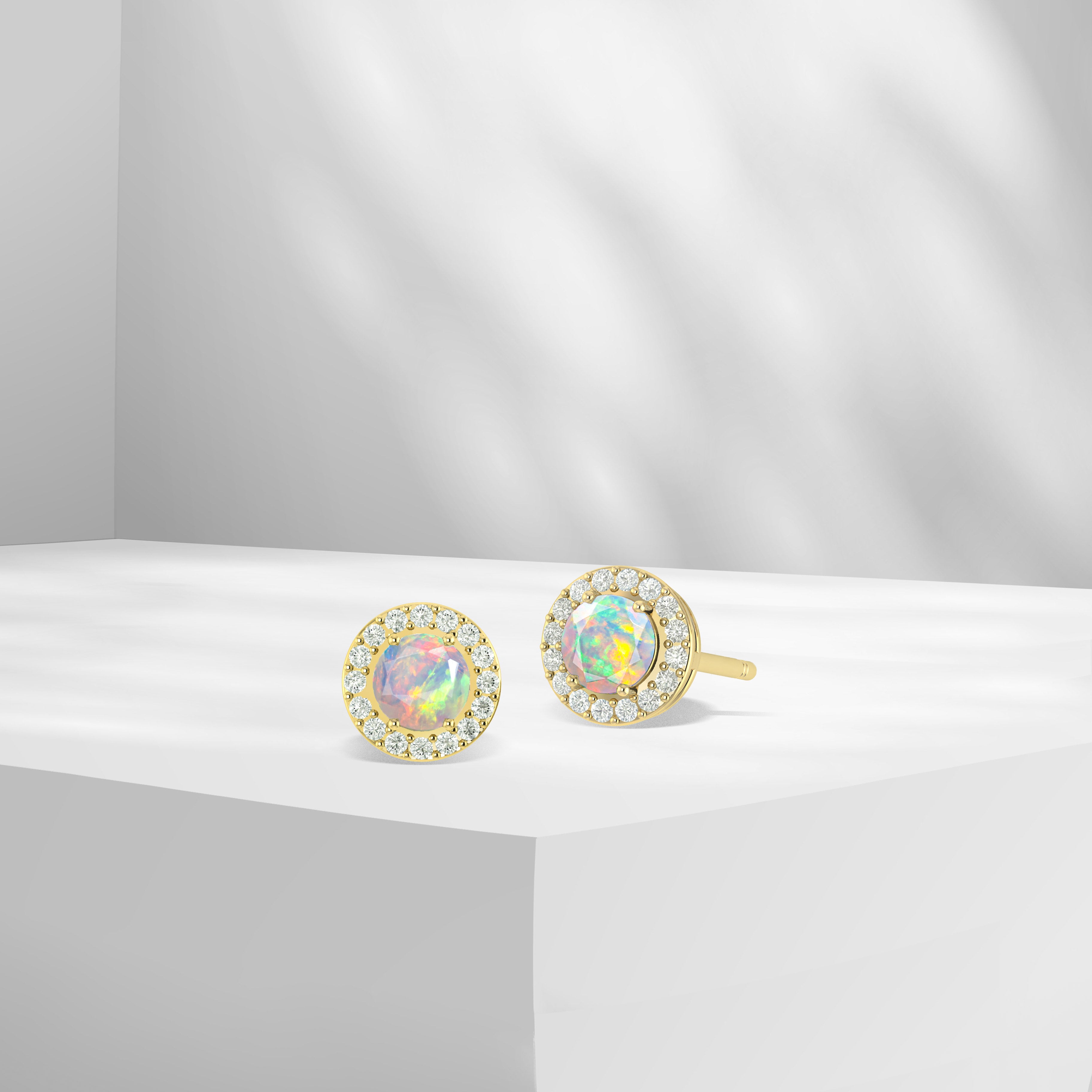 Round Multifire Opal Gemstone Stud Earring