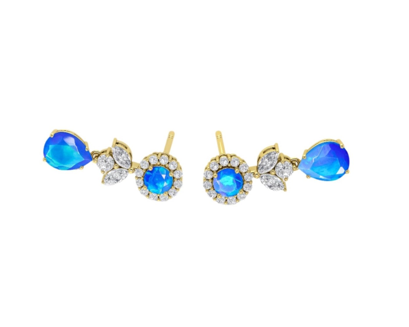 Blue Fire Dual Opal Drop and Stud Earring