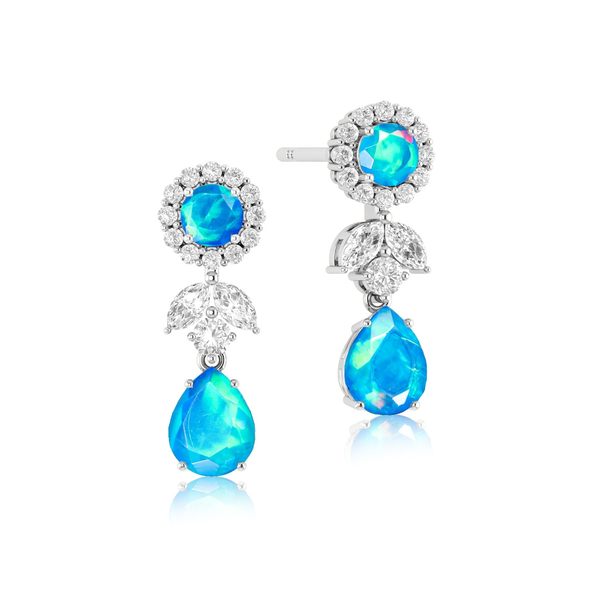 Blue Fire Dual Opal Drop and Stud Earring