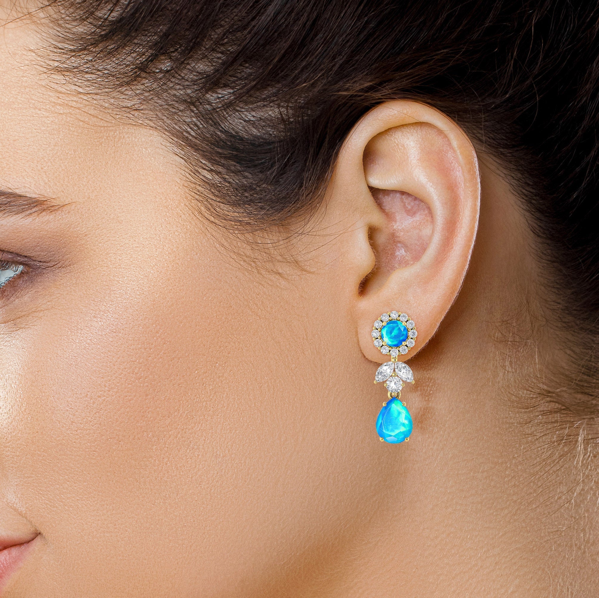 Blue Fire Dual Opal Drop and Stud Earring