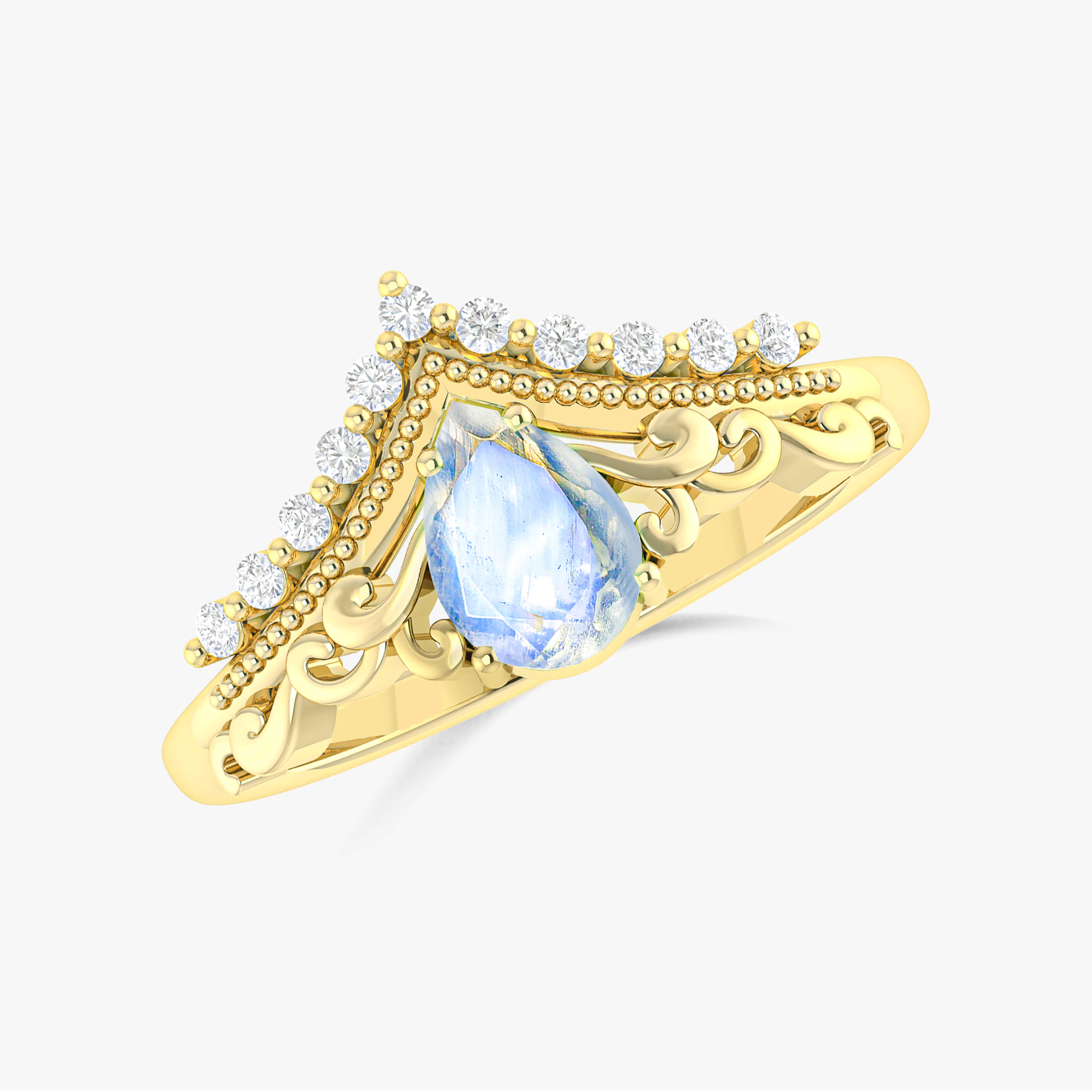 Natural Moonstone Gemstone Crown Style Ring