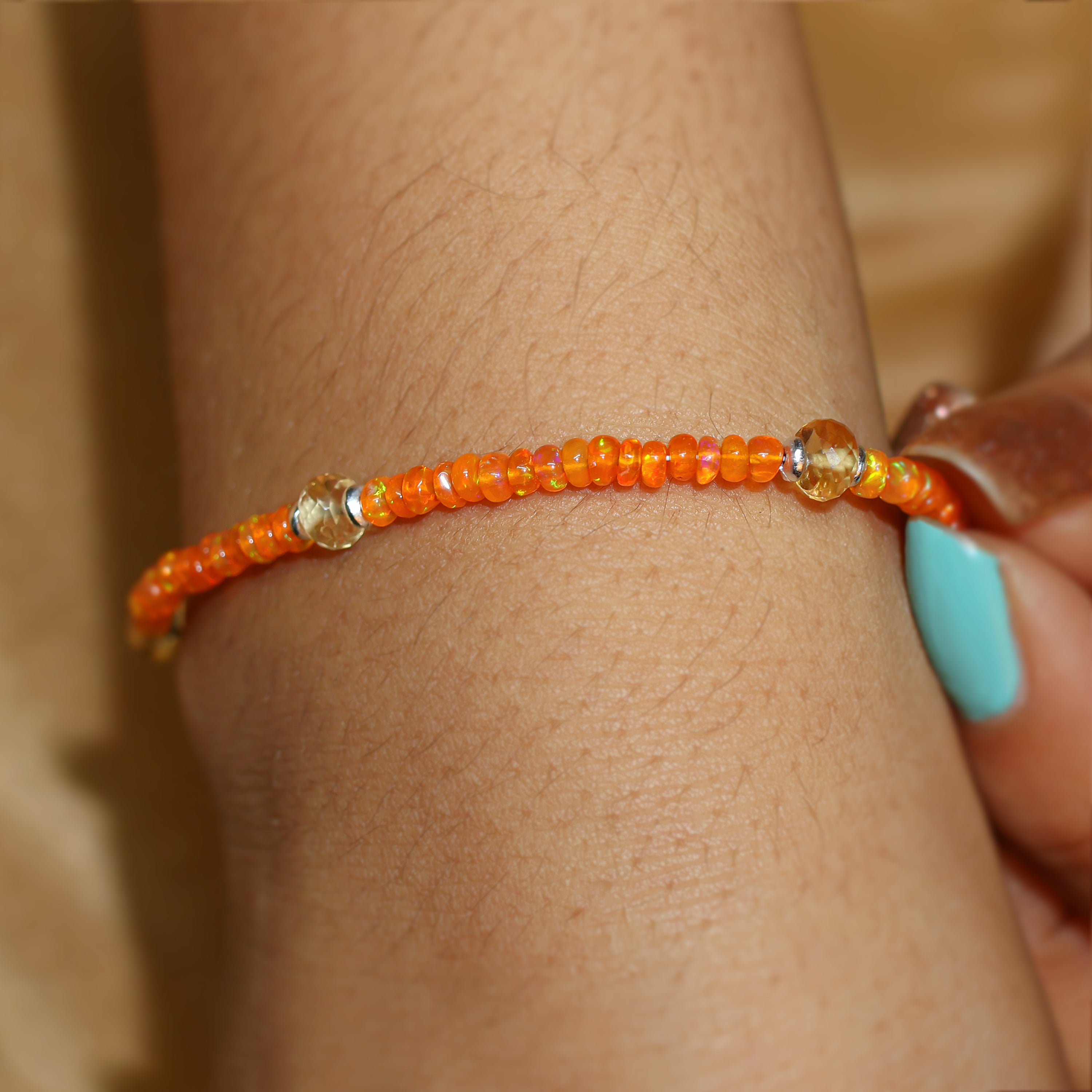 Orange fire Ethiopian opal with citrine beads bracelet for women