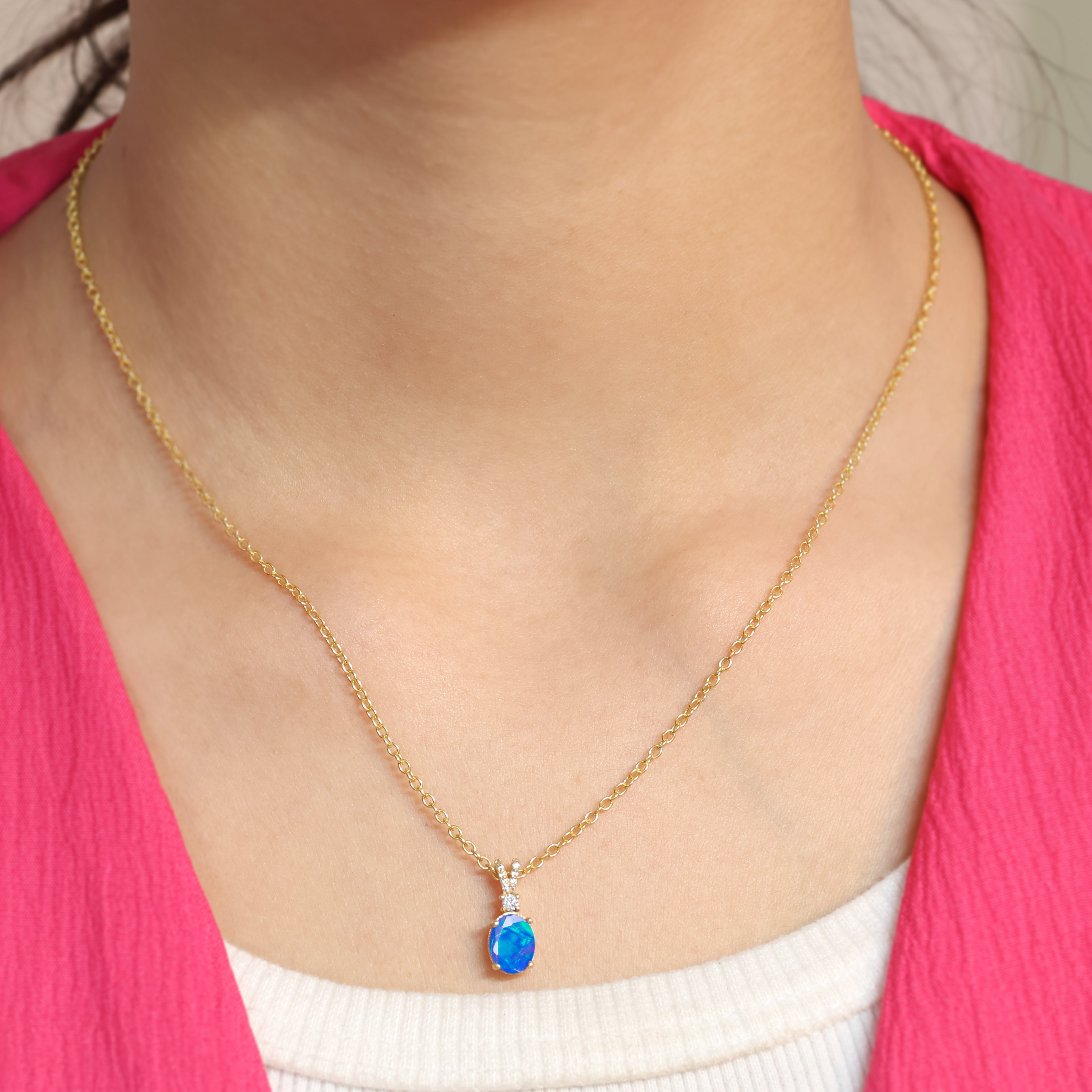 Blue Opal Gemstone Pendant Necklace