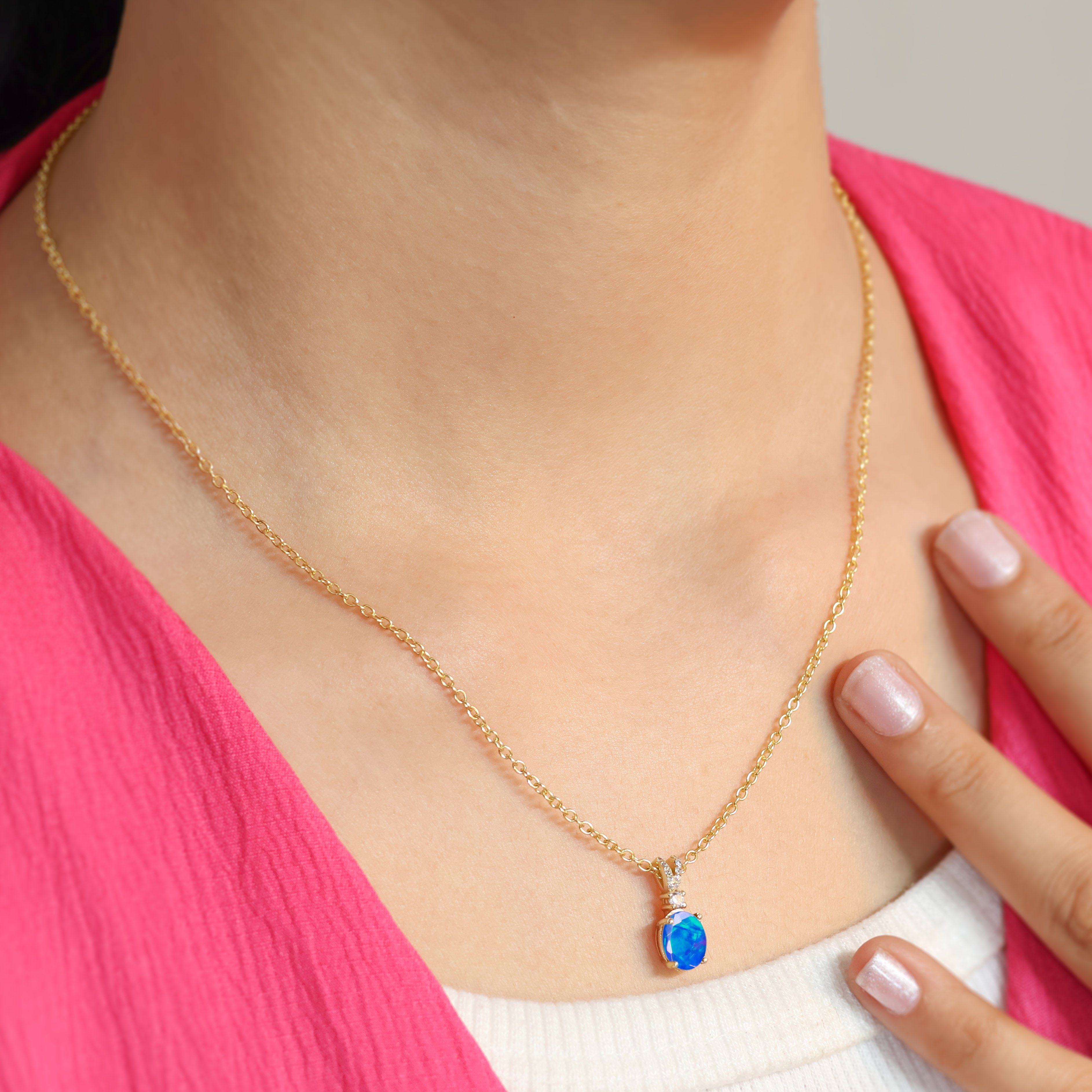 Blue Opal Gemstone Pendant Necklace