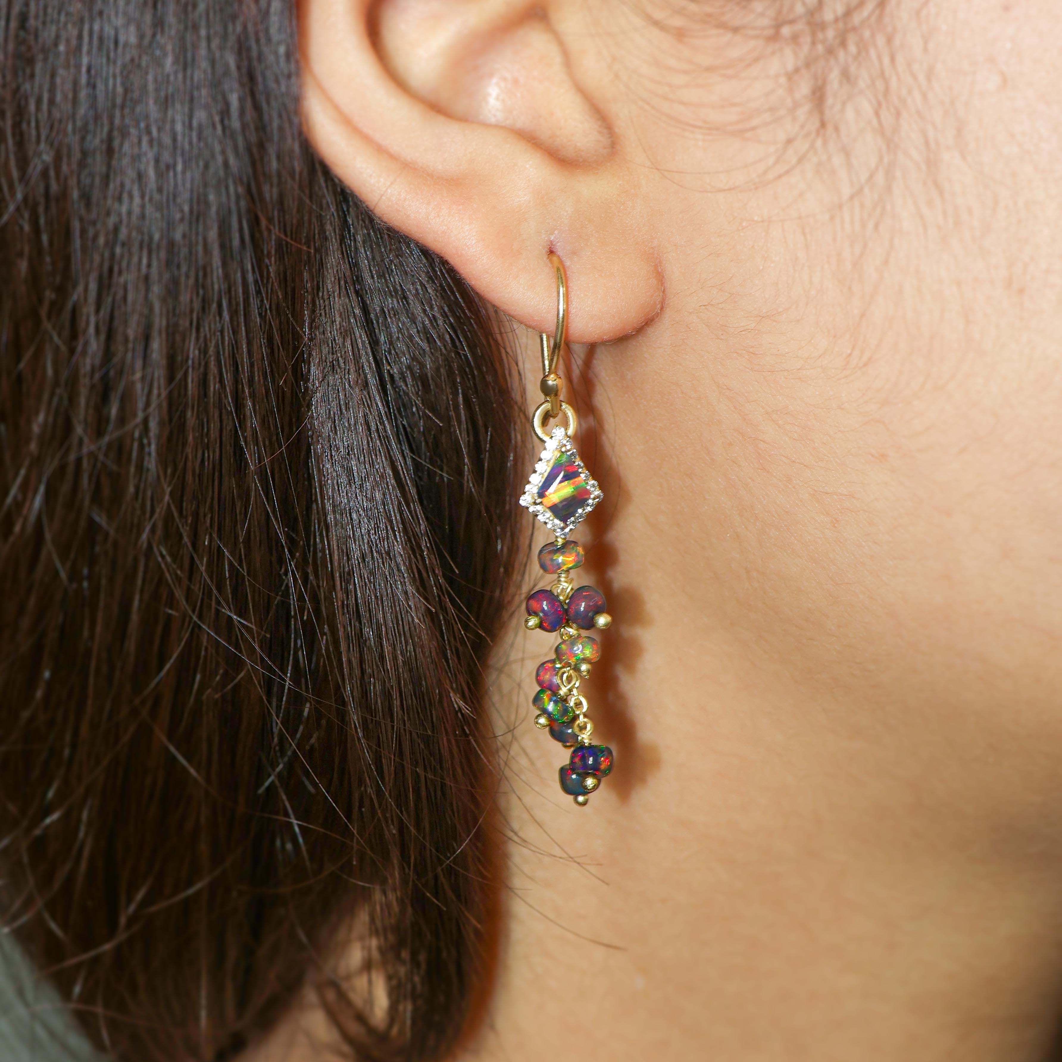 beaded black opal earrings