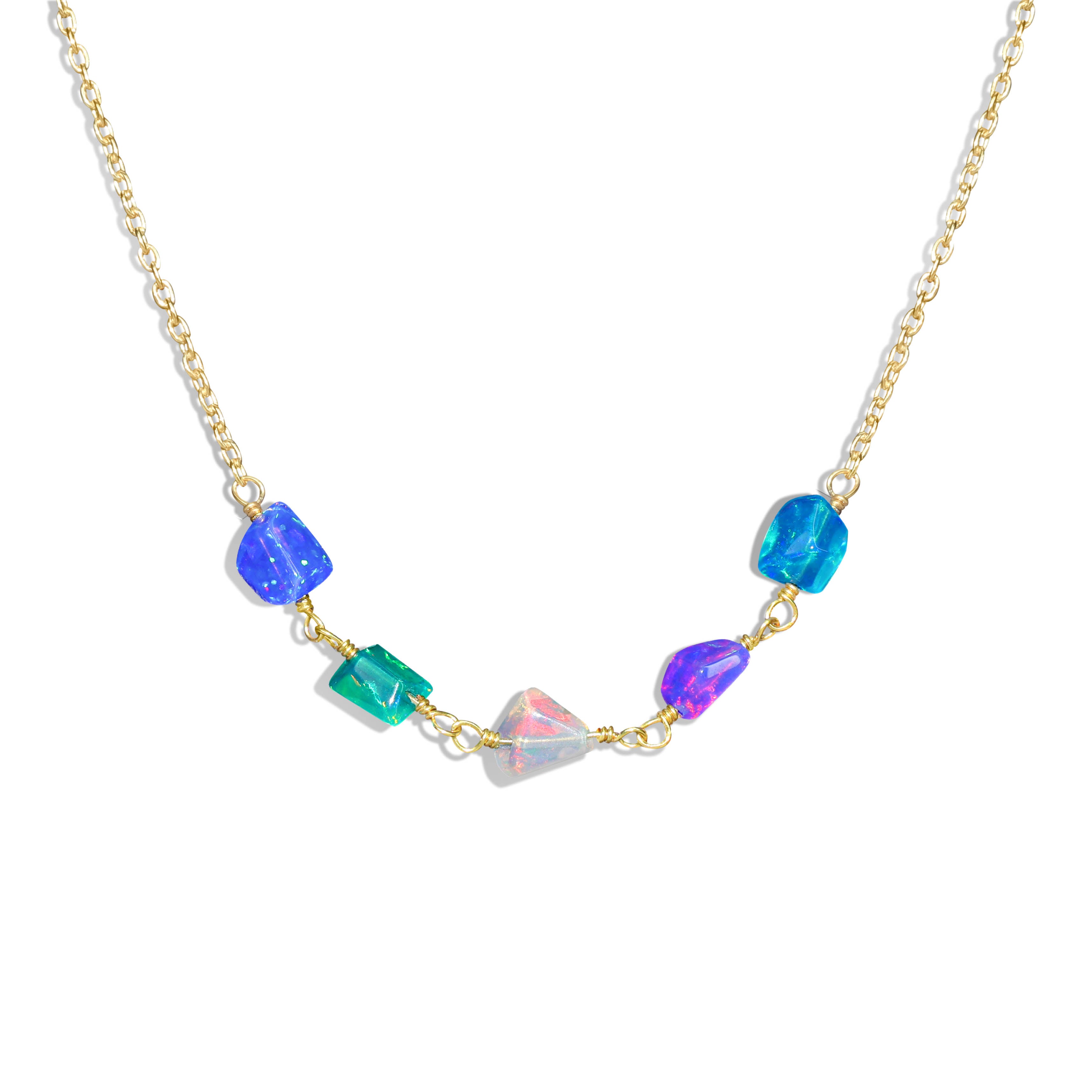 MutiStone Fire Opal Chain Necklace 