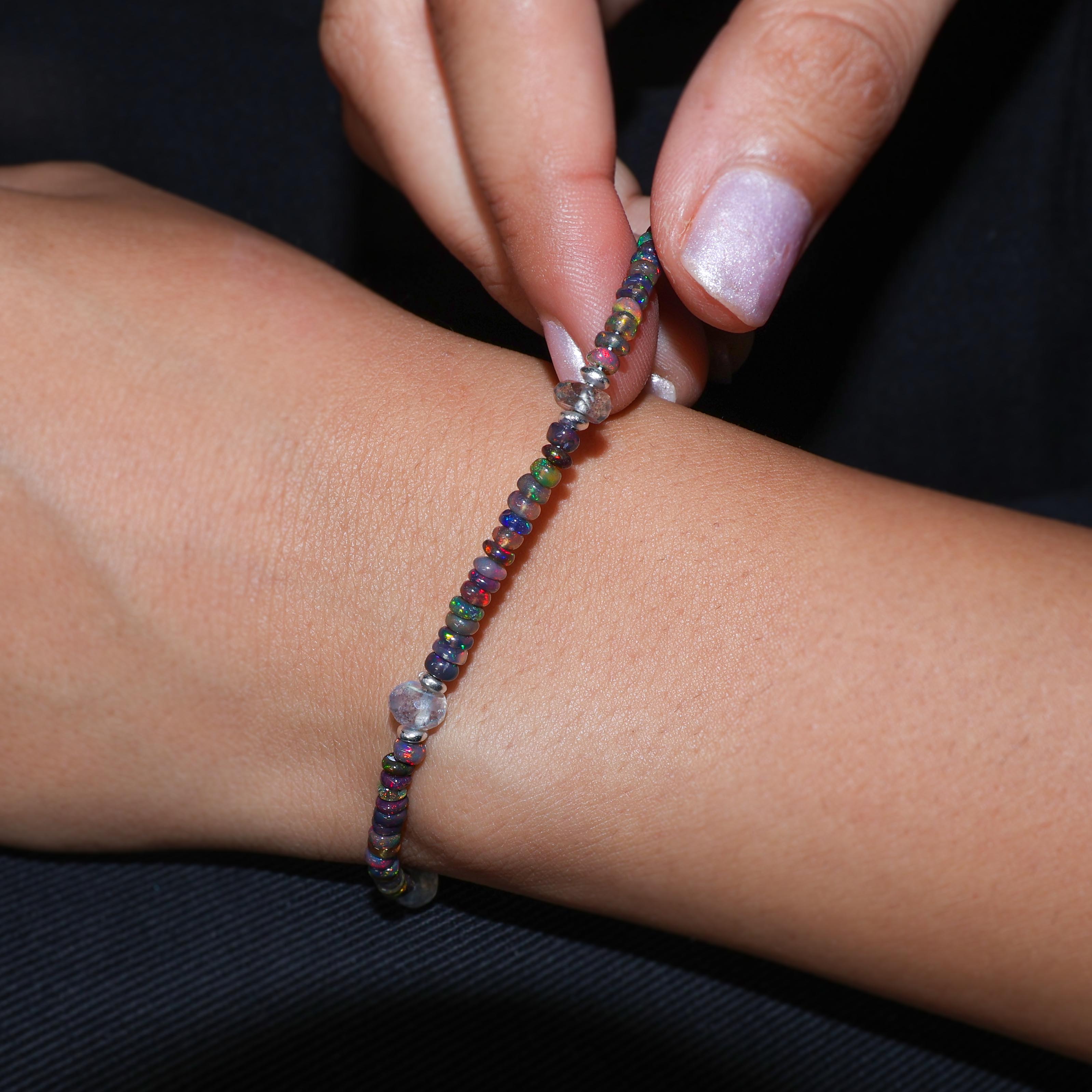 handmade black opal with moonstone bracelet