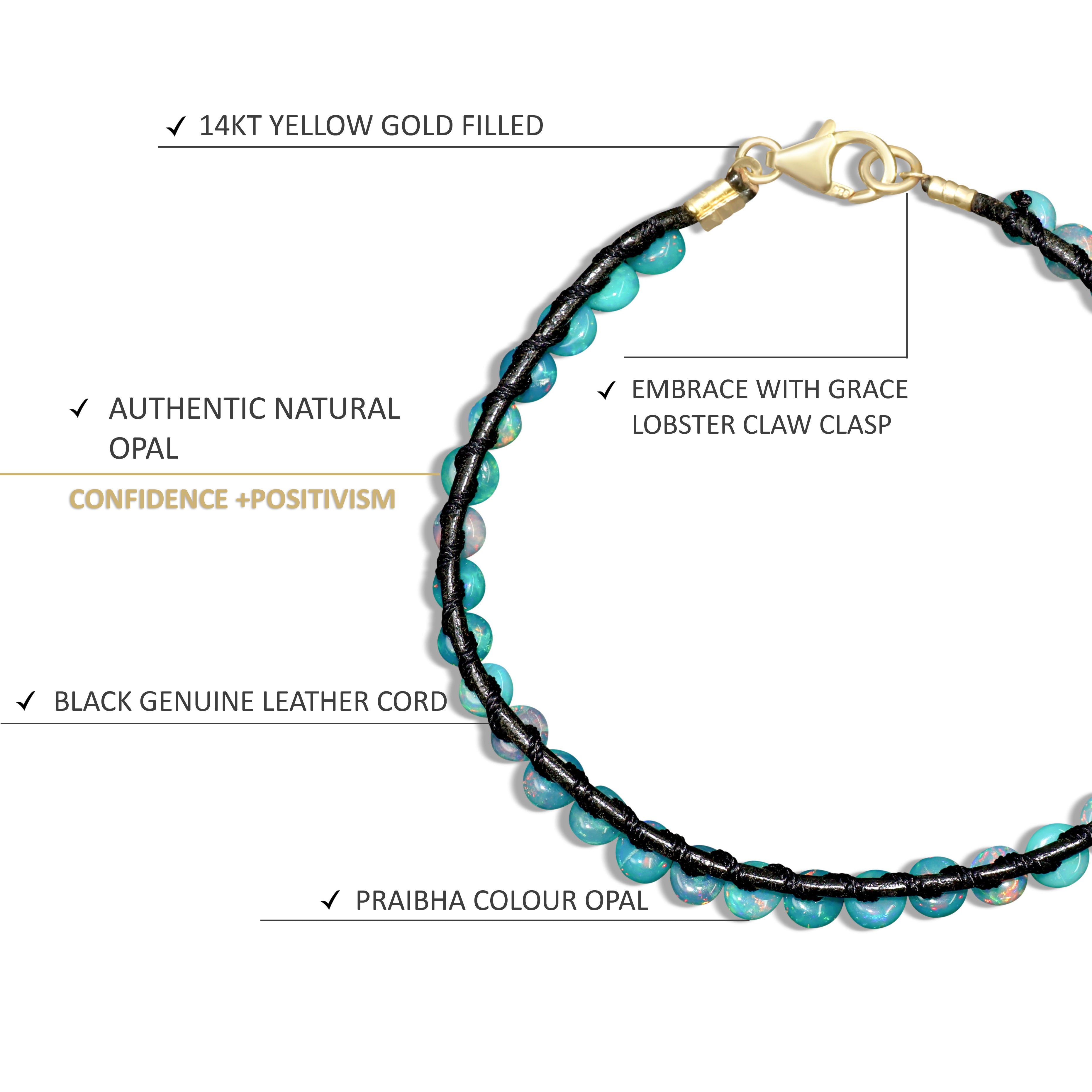 Paraiba Opal Beads With Black Genuine Leather Cord Bracelet 