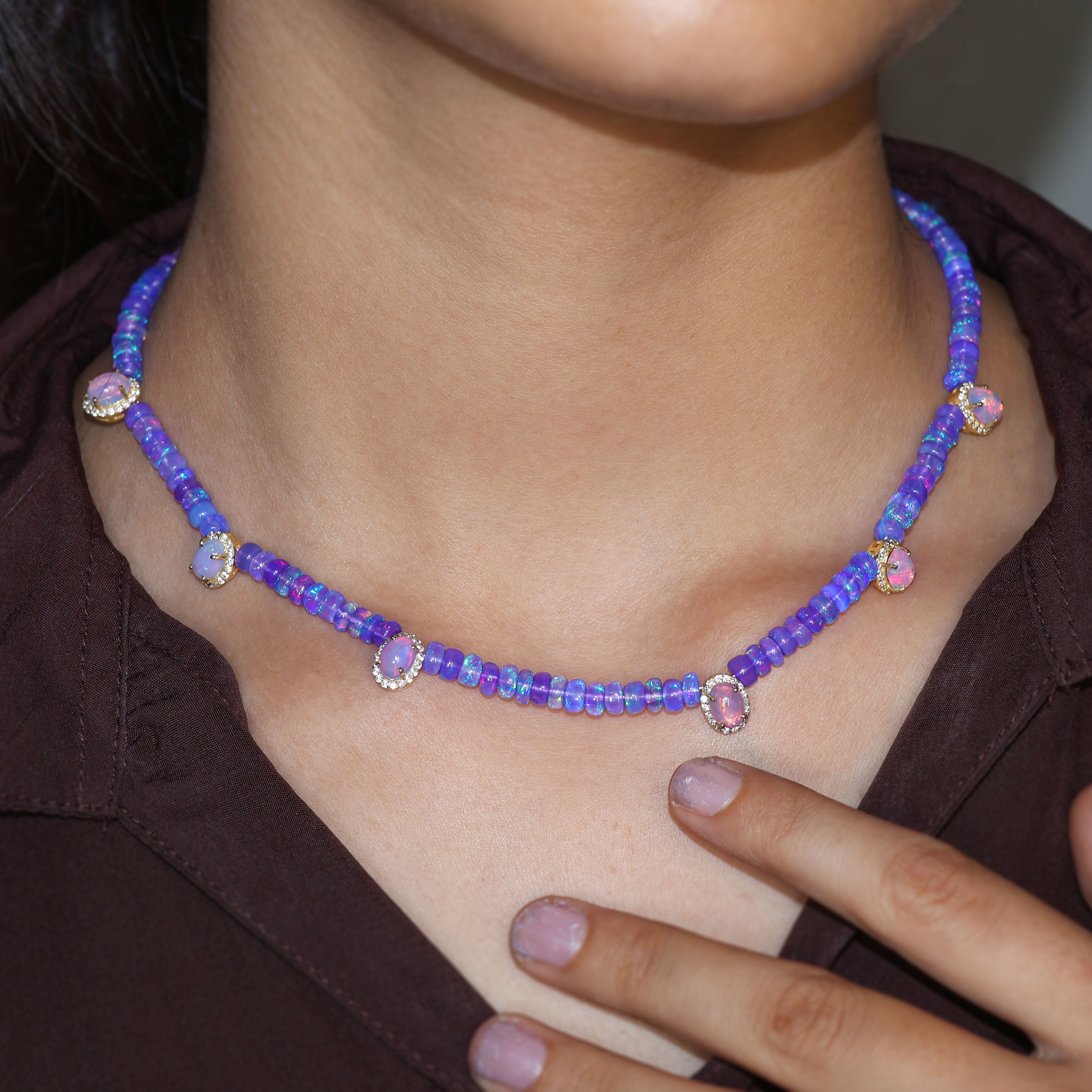 Lavender Opal  Beads With White Zircon necklace for her