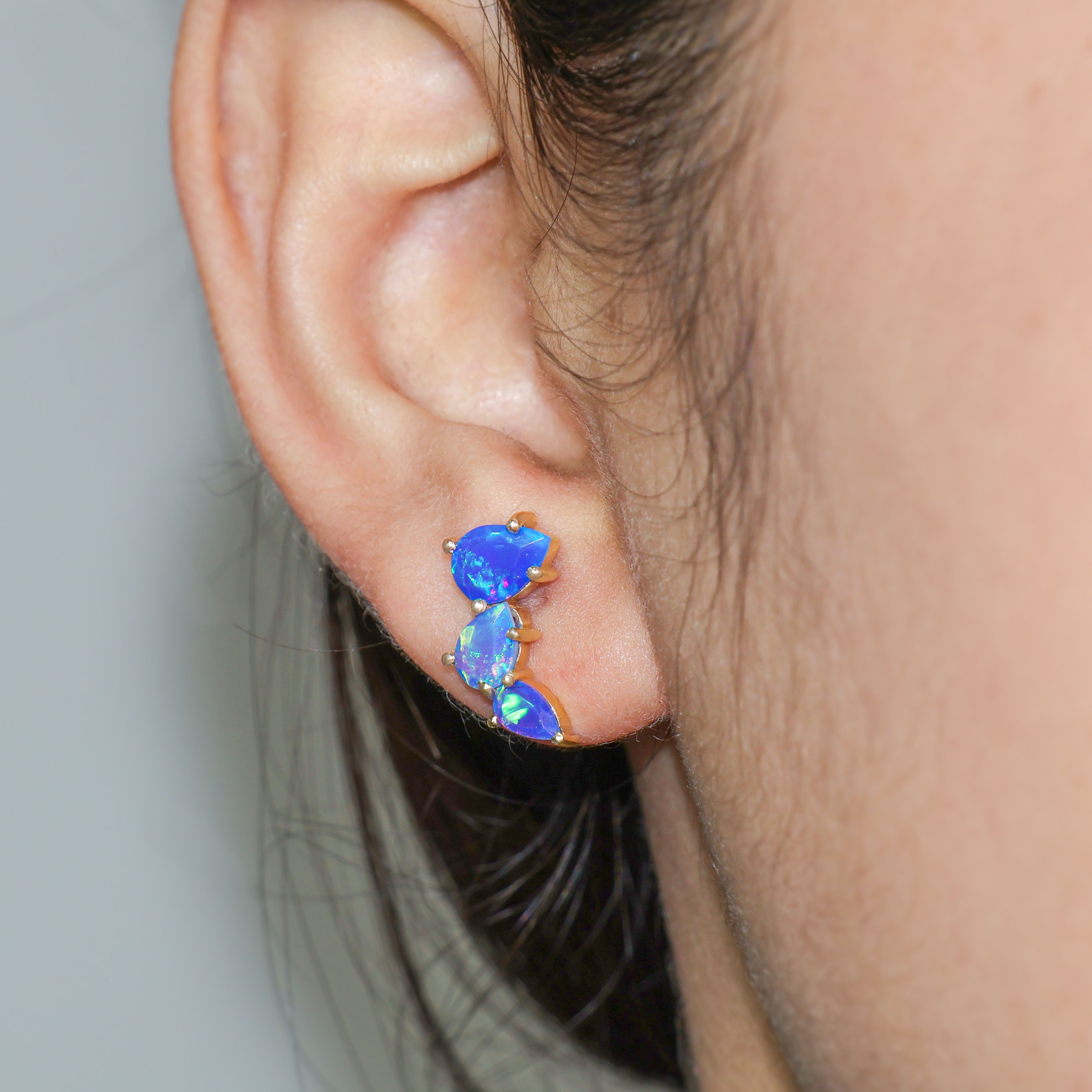 Blue Opal Pear Horn Style Stud Earrings