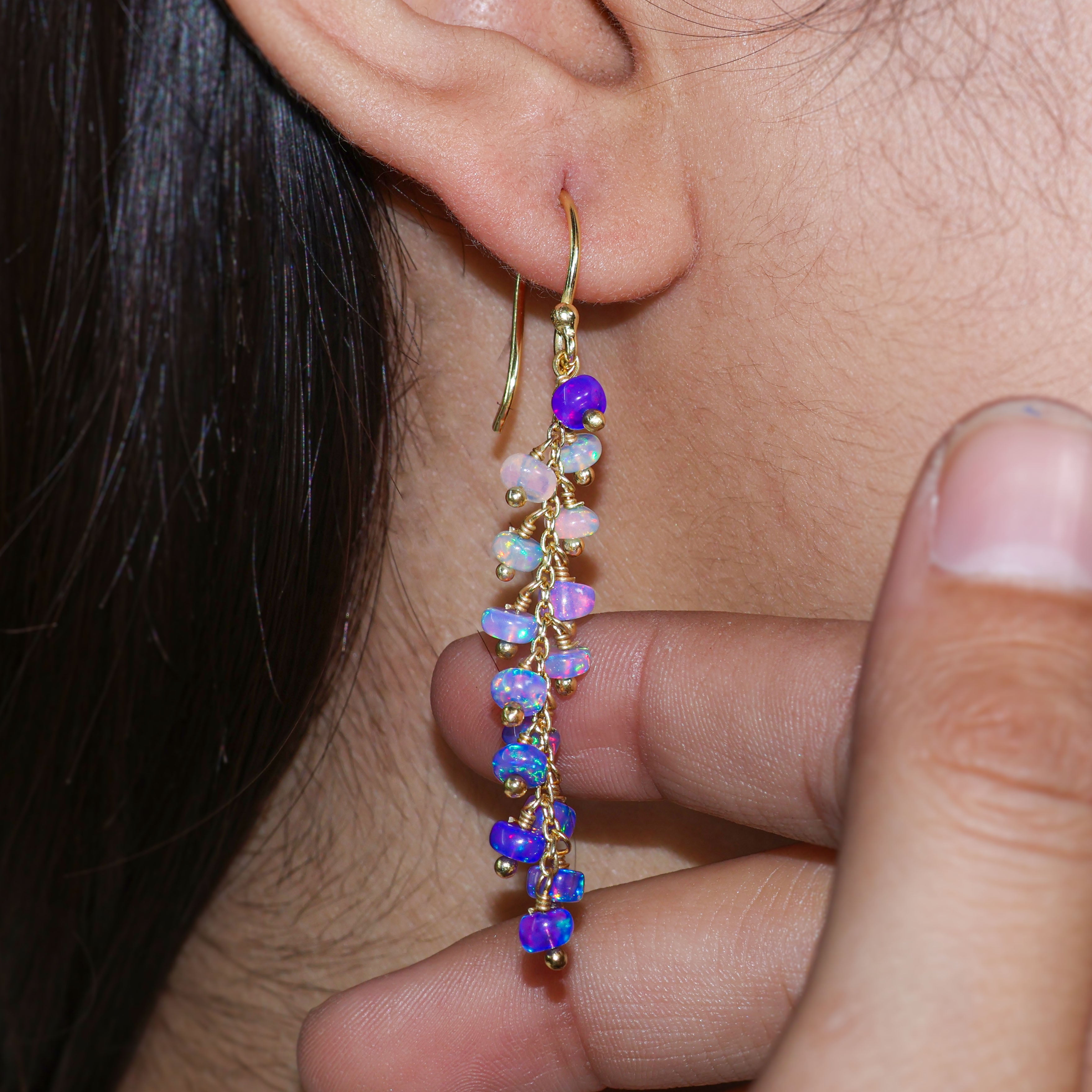 Lavender Opal Beaded Dangel Earrings for christams Gift