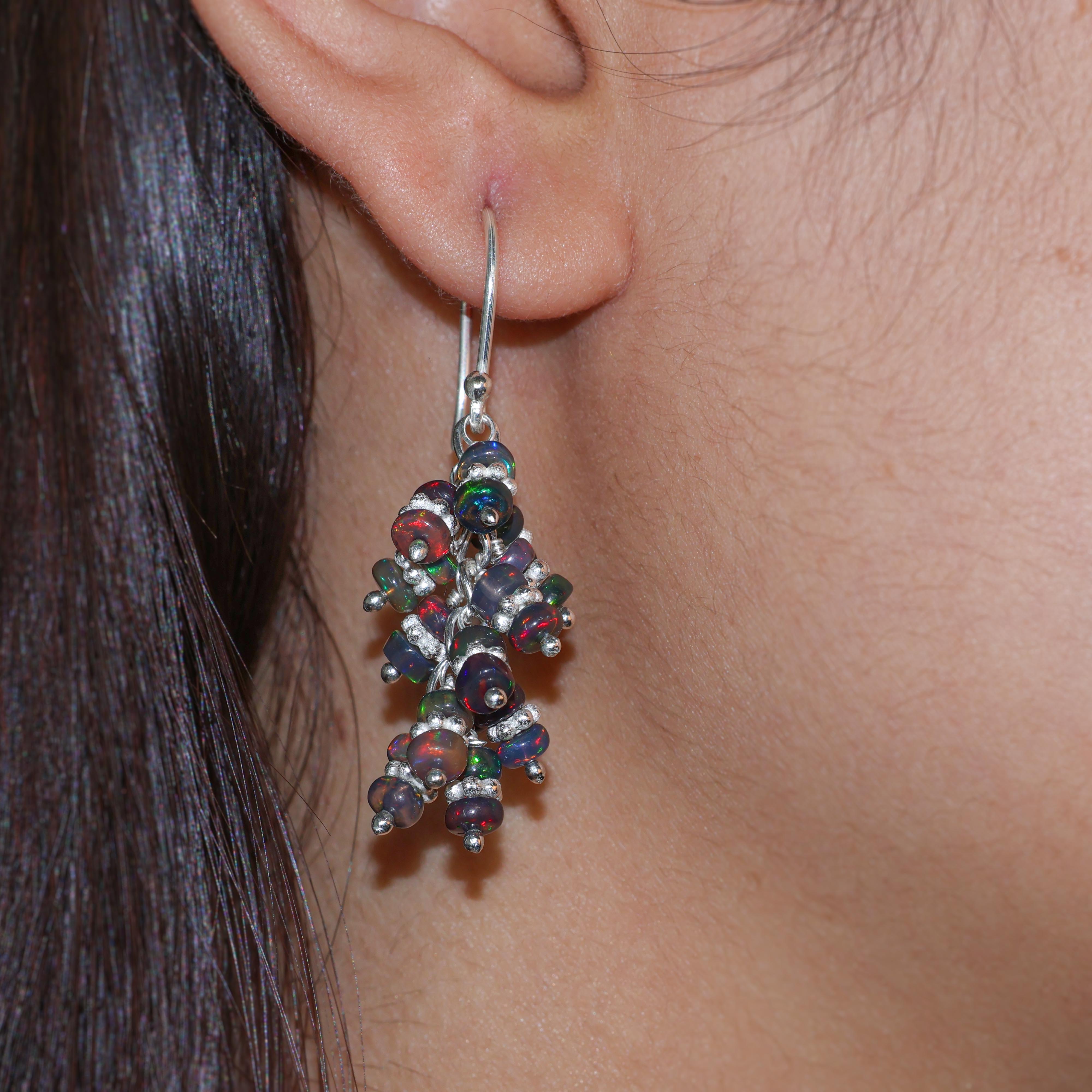 silver black opal chakri earrings