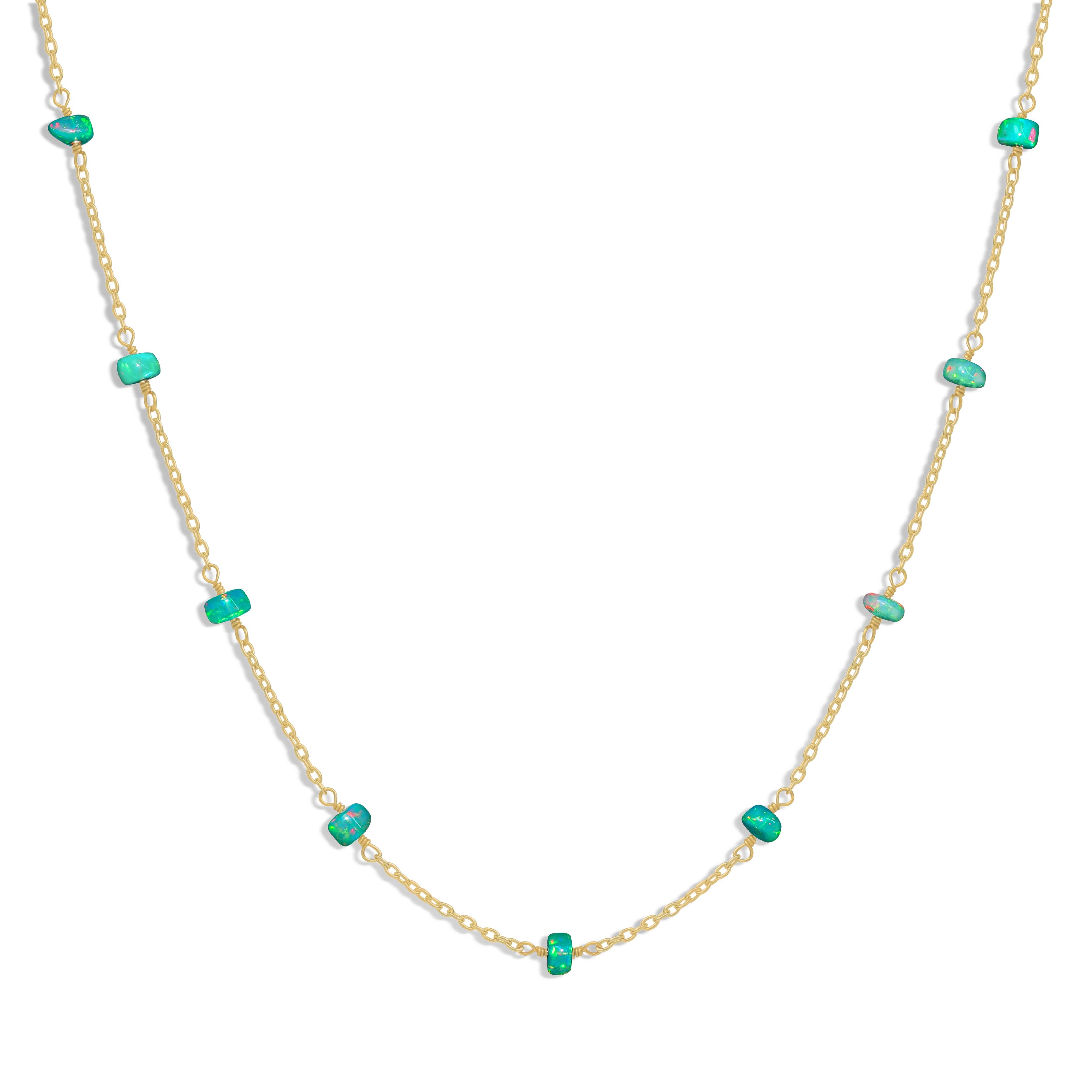 Natural Green Opal Smooth Beads Chain Necklace