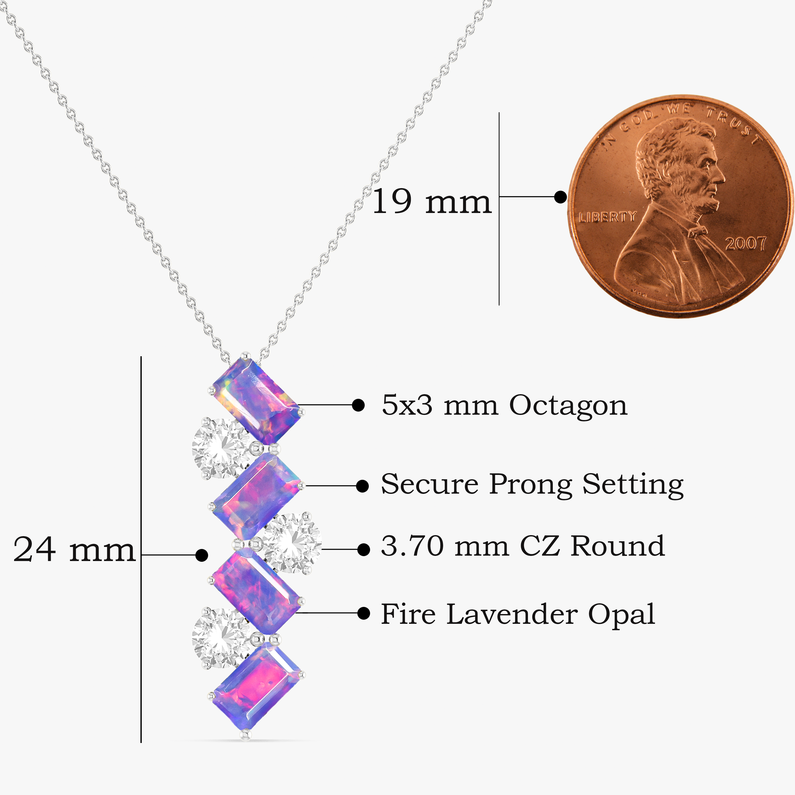 Lavender Baguette Opal Gemstone Charm Pendant