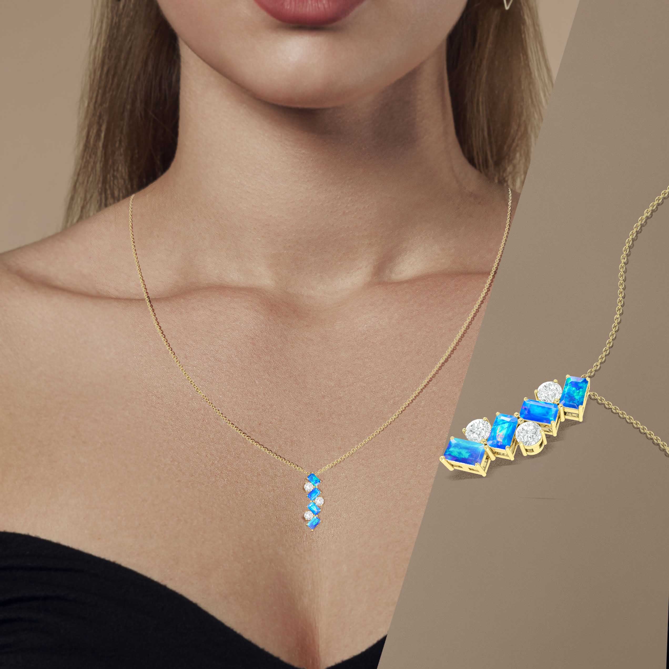 Blue Baguette Opal Gemstone Charm Pendant
