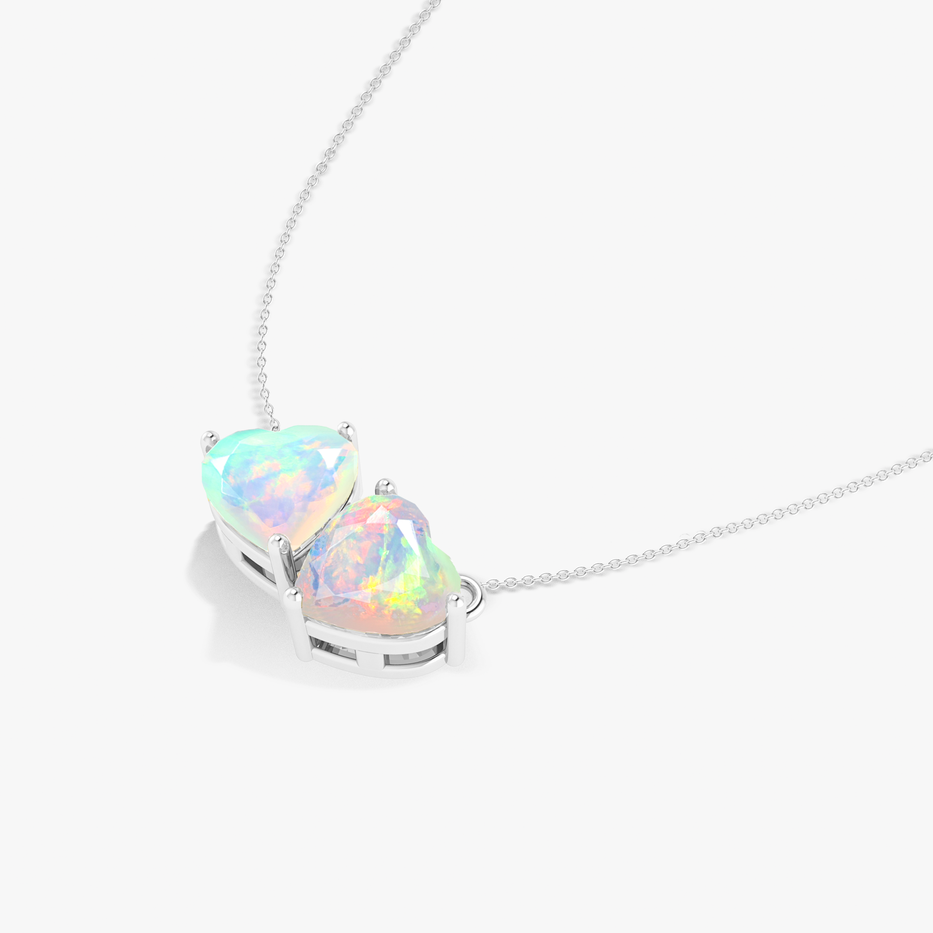Natural White Opal Dual Heart Pendant