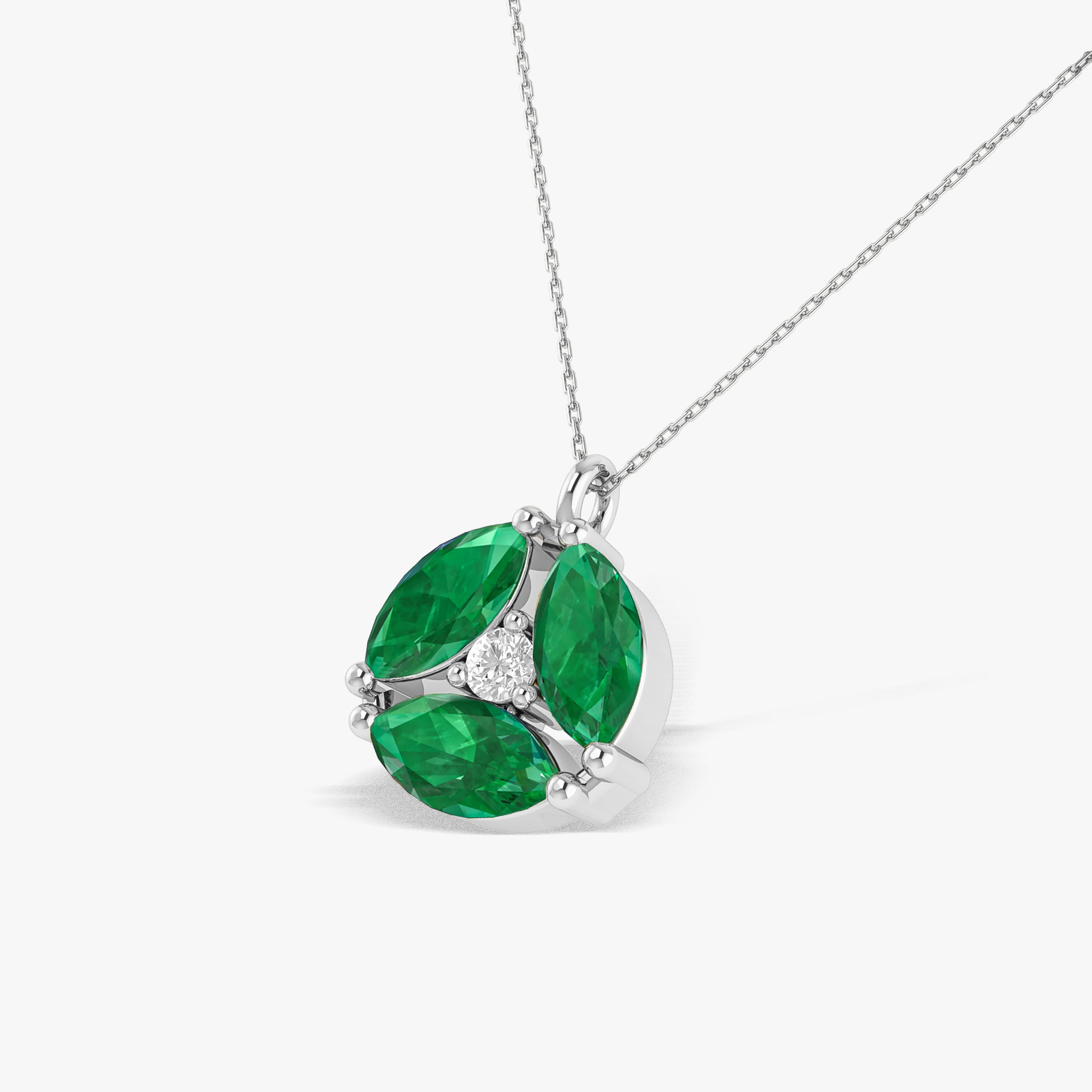 Green Emerald Three Stone Round Pendant