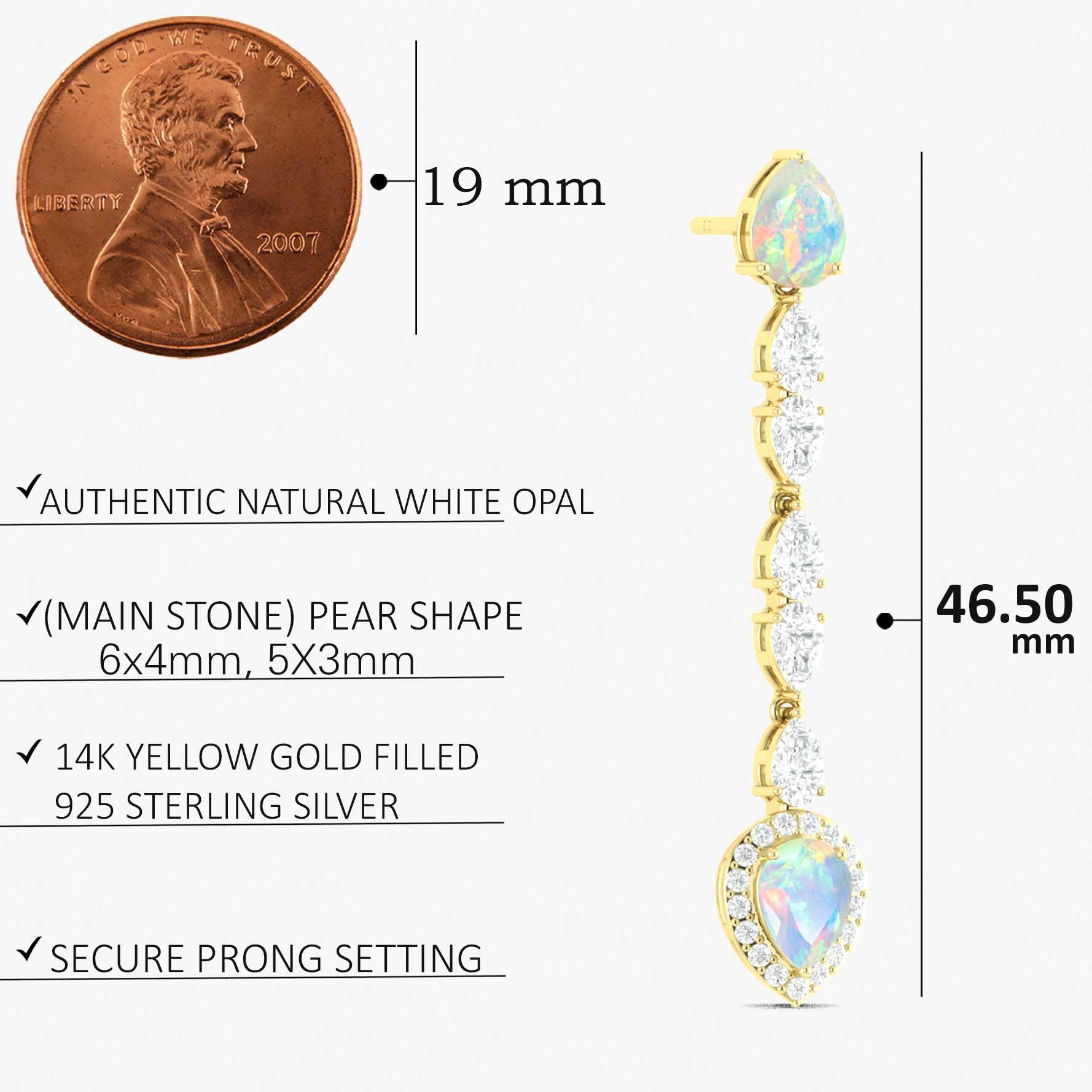 Natural White Opal Long Drop Stud Earring