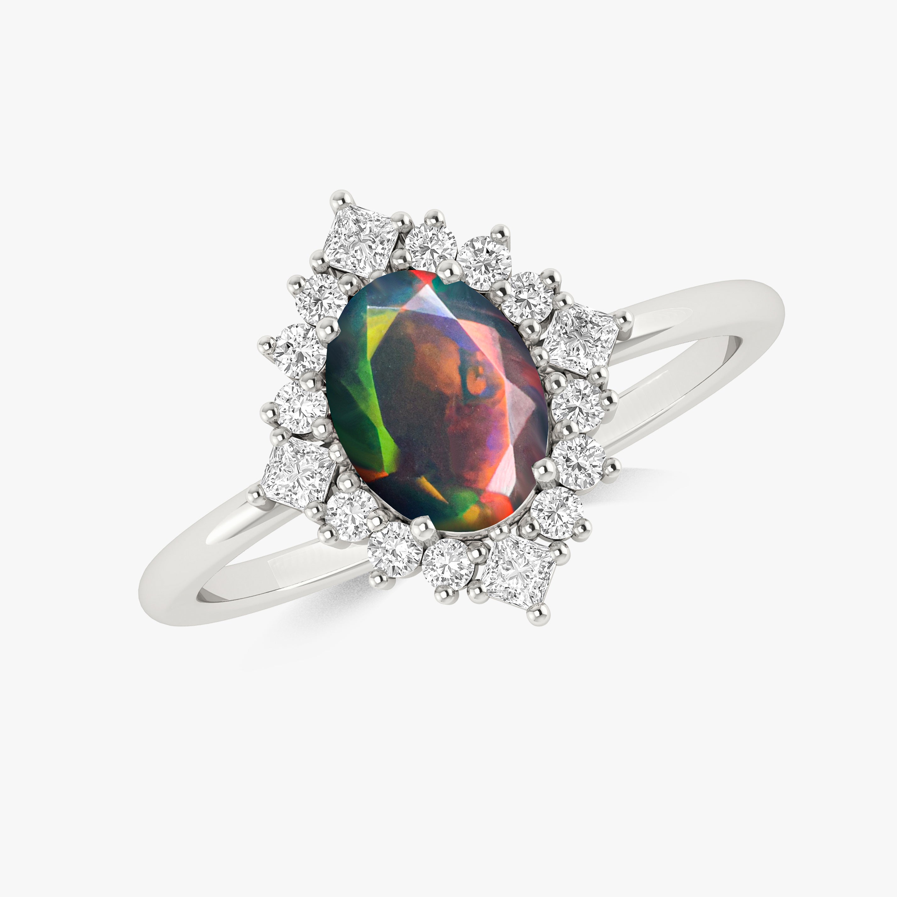 Black Natural Fire Faceted Ethiopian Opal Ring