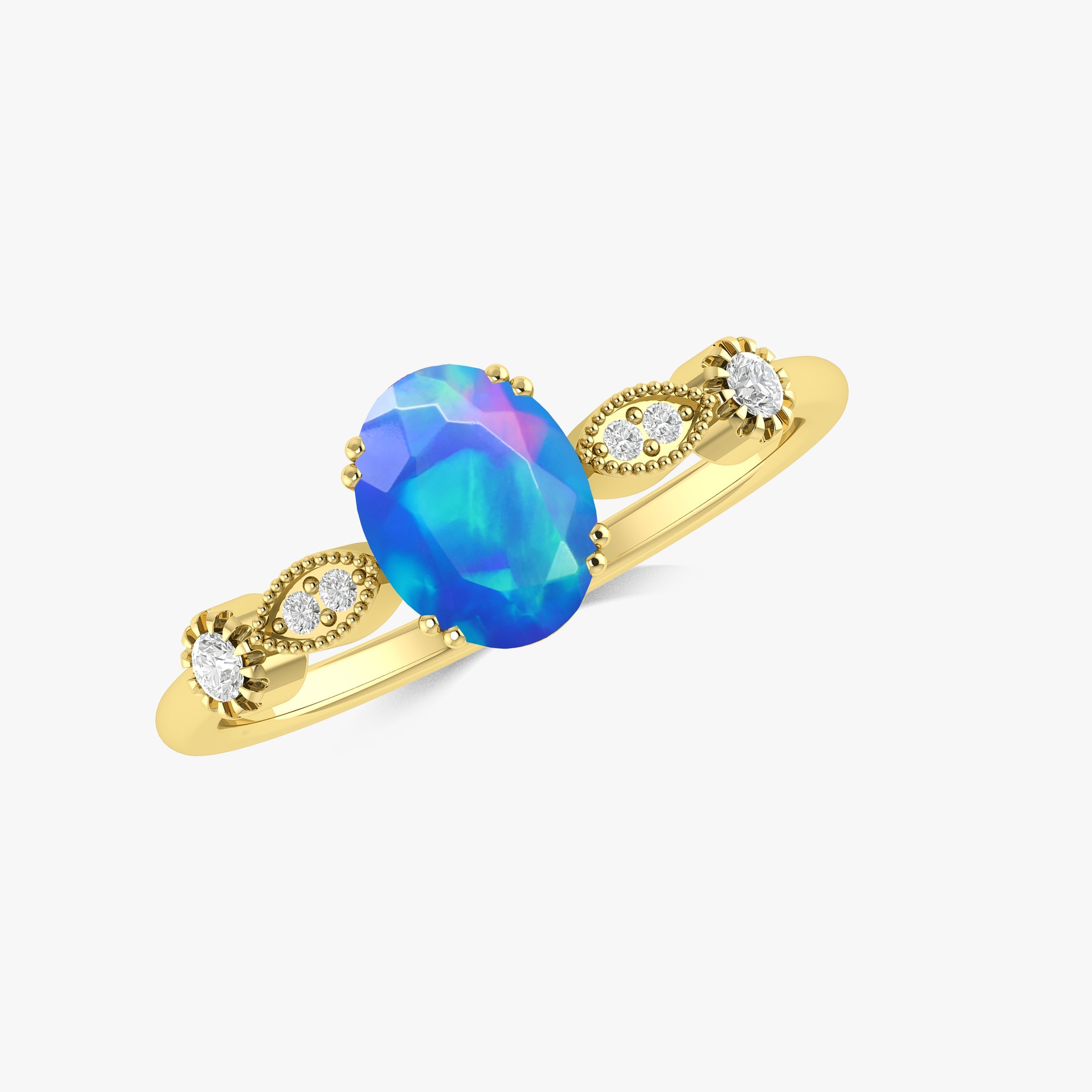 Blue Fire Opal Gold Ring 