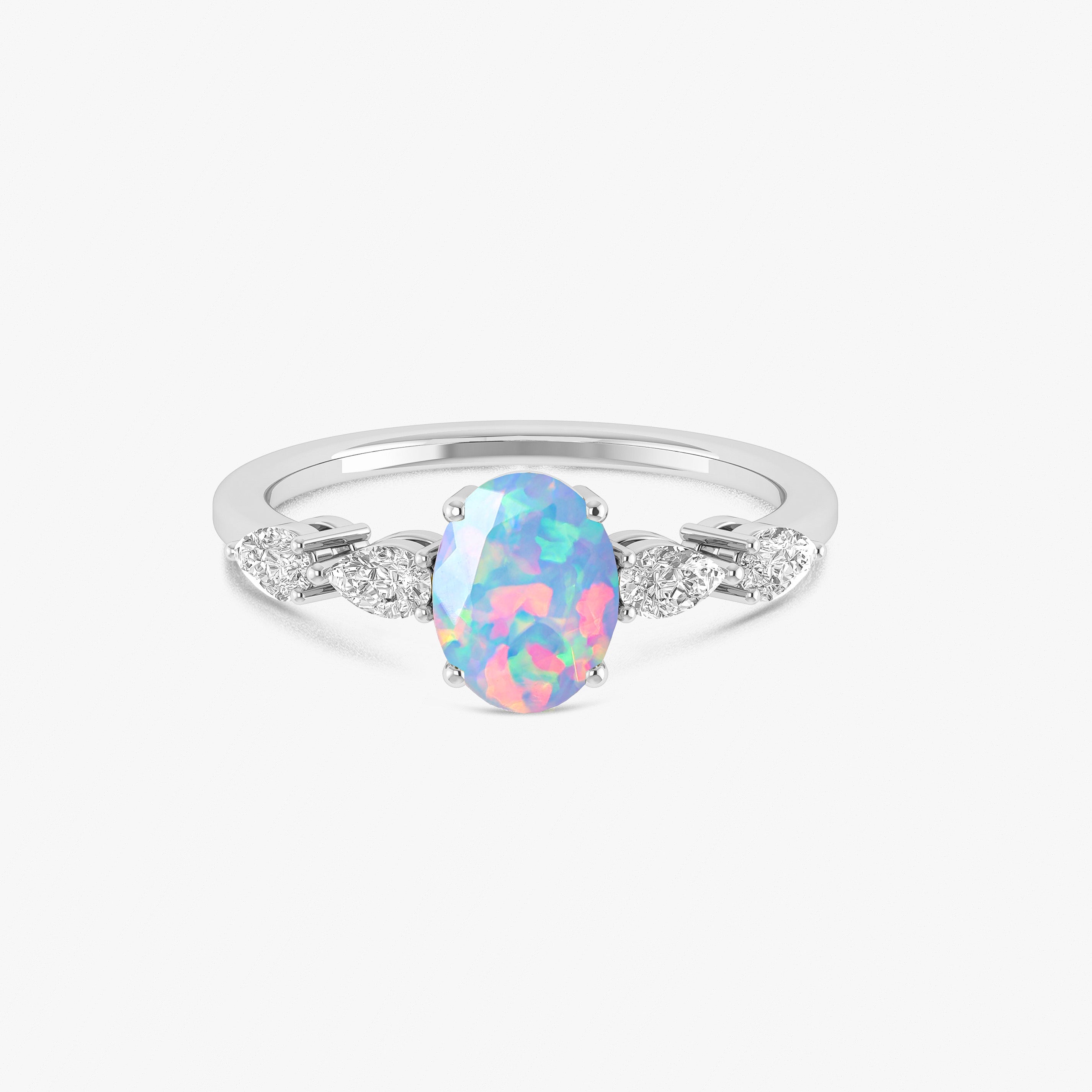 Blue Genuine Opal Silver Ring for Women