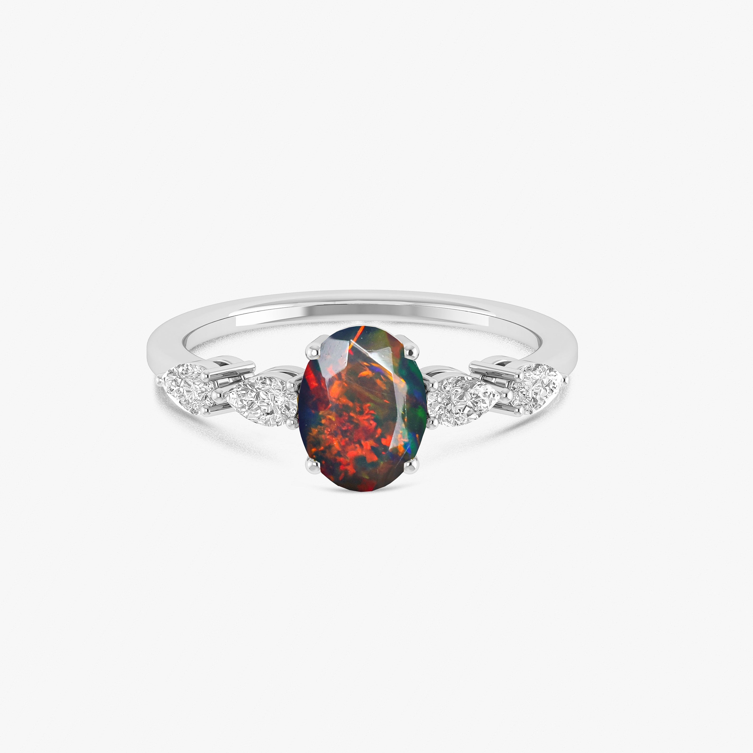 Blue Genuine Opal Silver Ring for Women