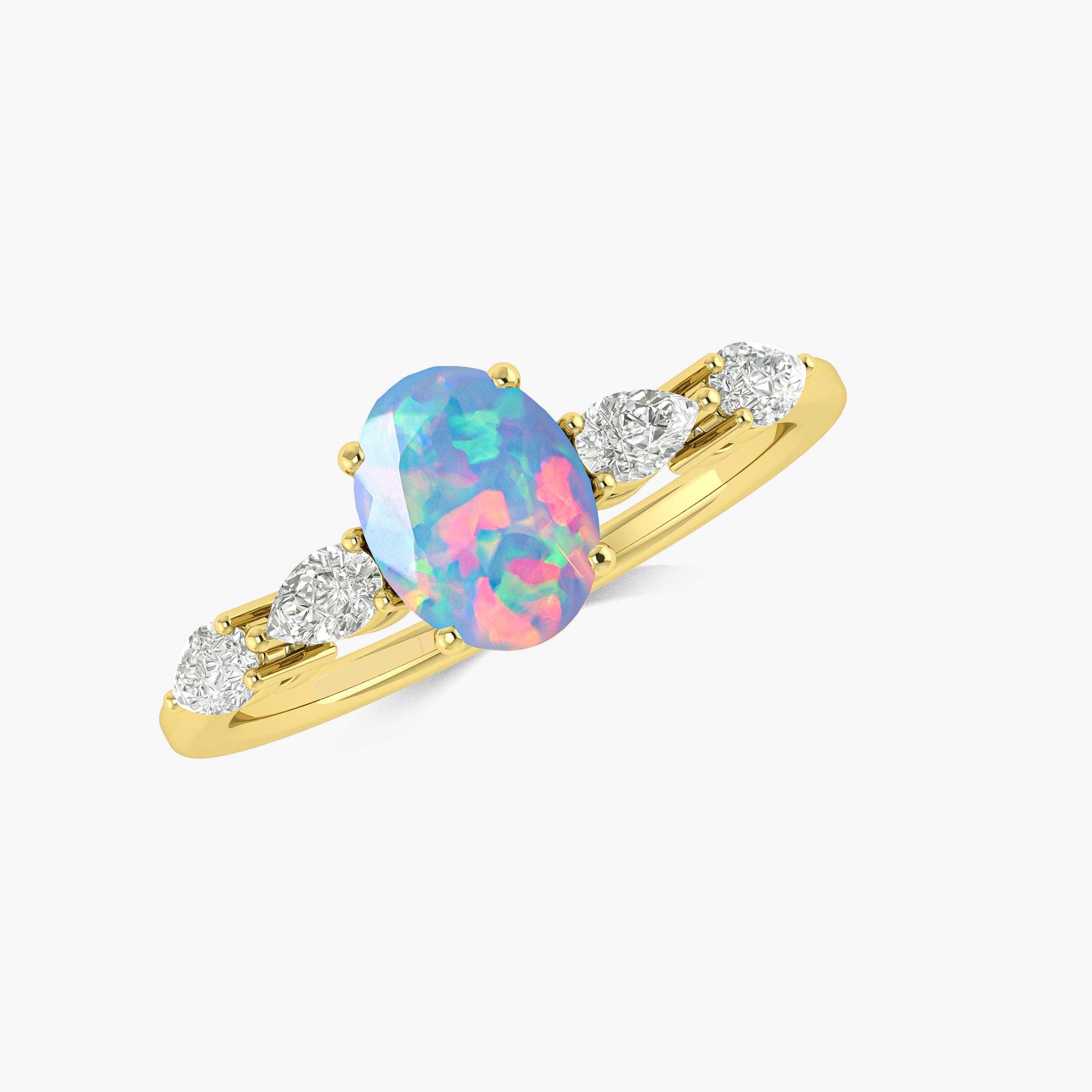 Blue Genuine Opal Silver Ring for Women