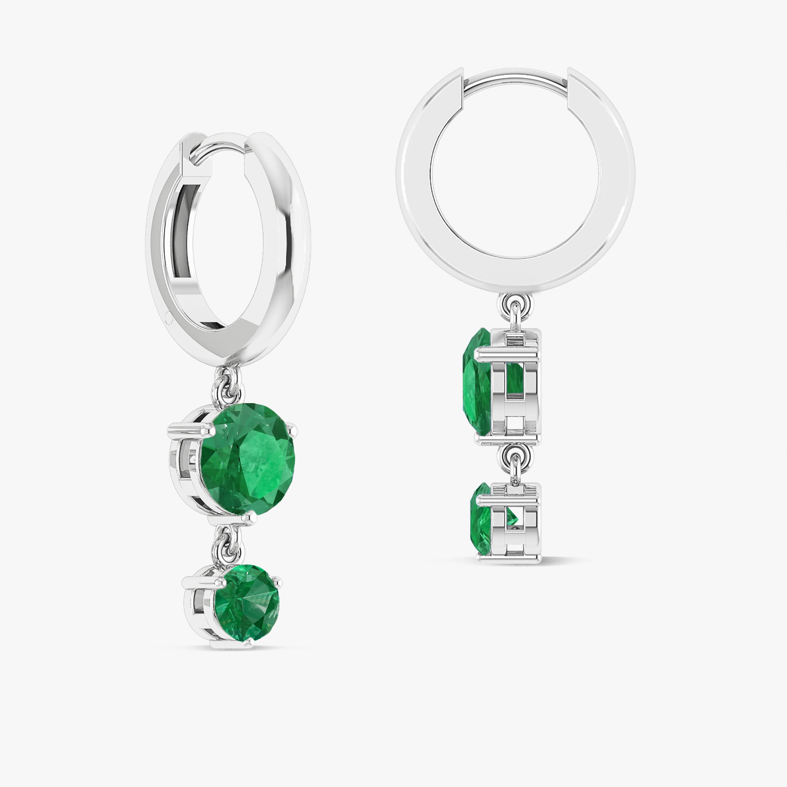 Dual Round Green Emerald Hoop Earring