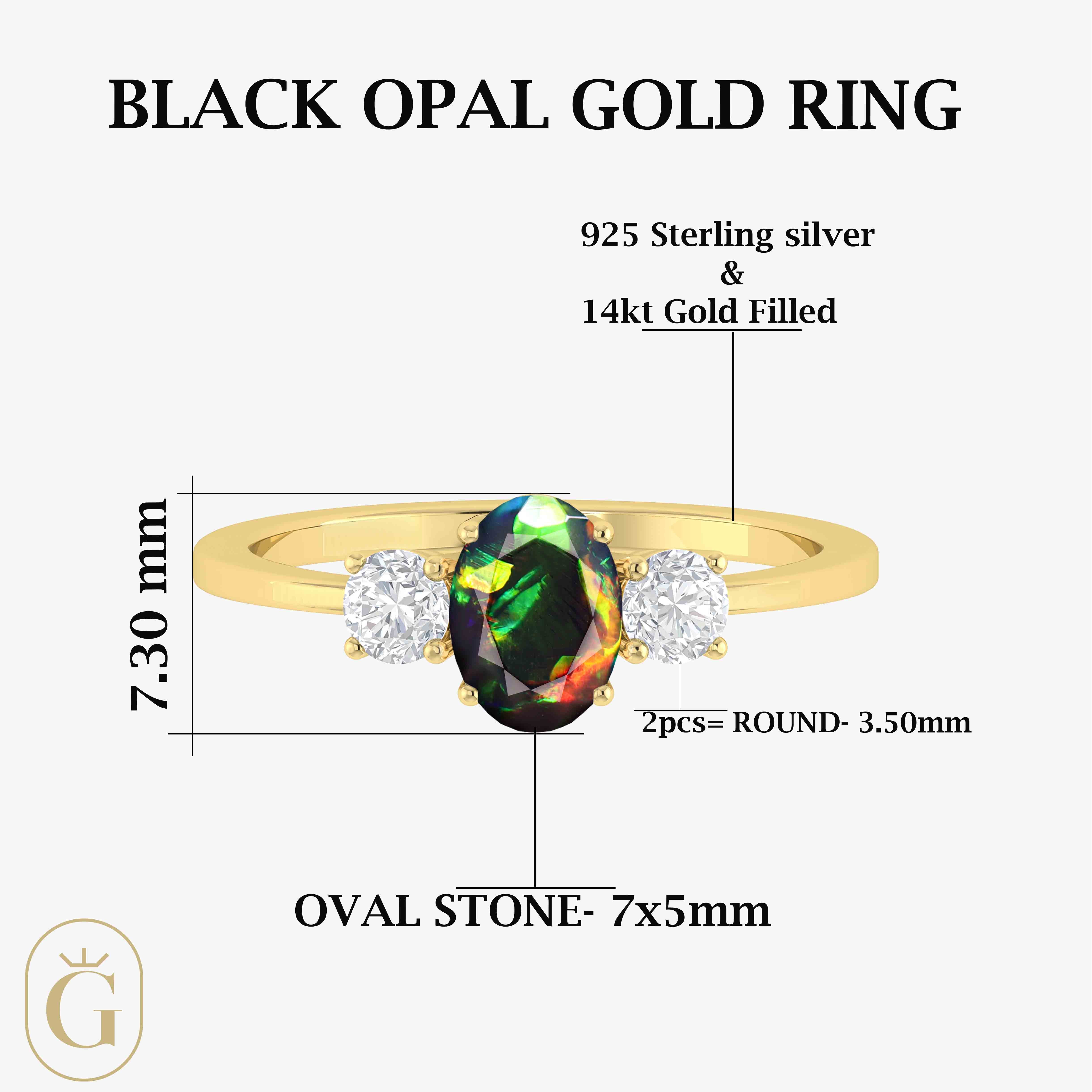 Fire Black Opal Gemstone Ring